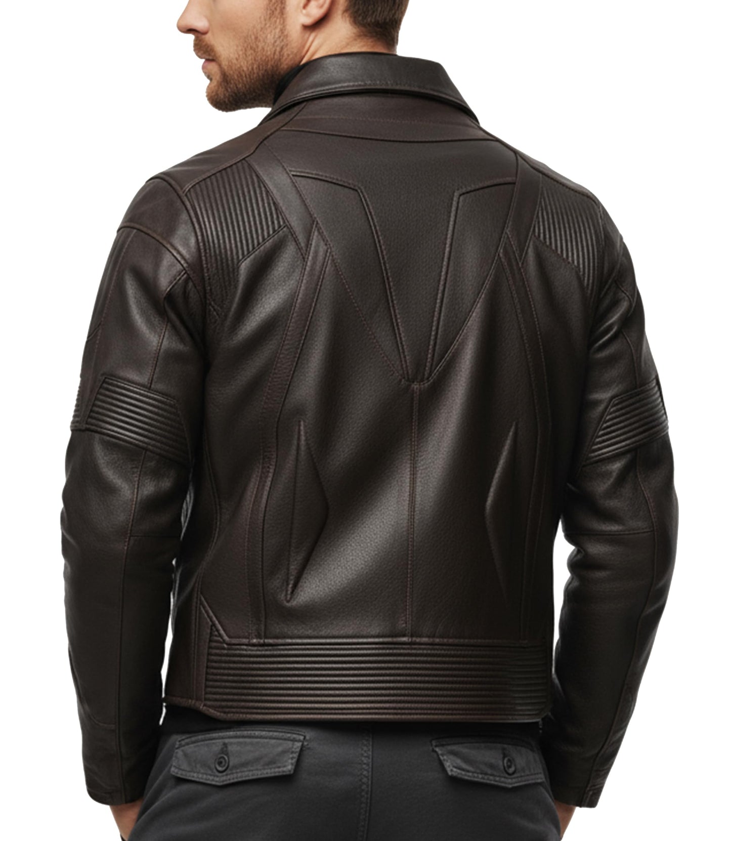 FLAVOR Men's Classic Genuine Lambskin Leather Motorcycle Jacket Windproof (Dark Brown, L)