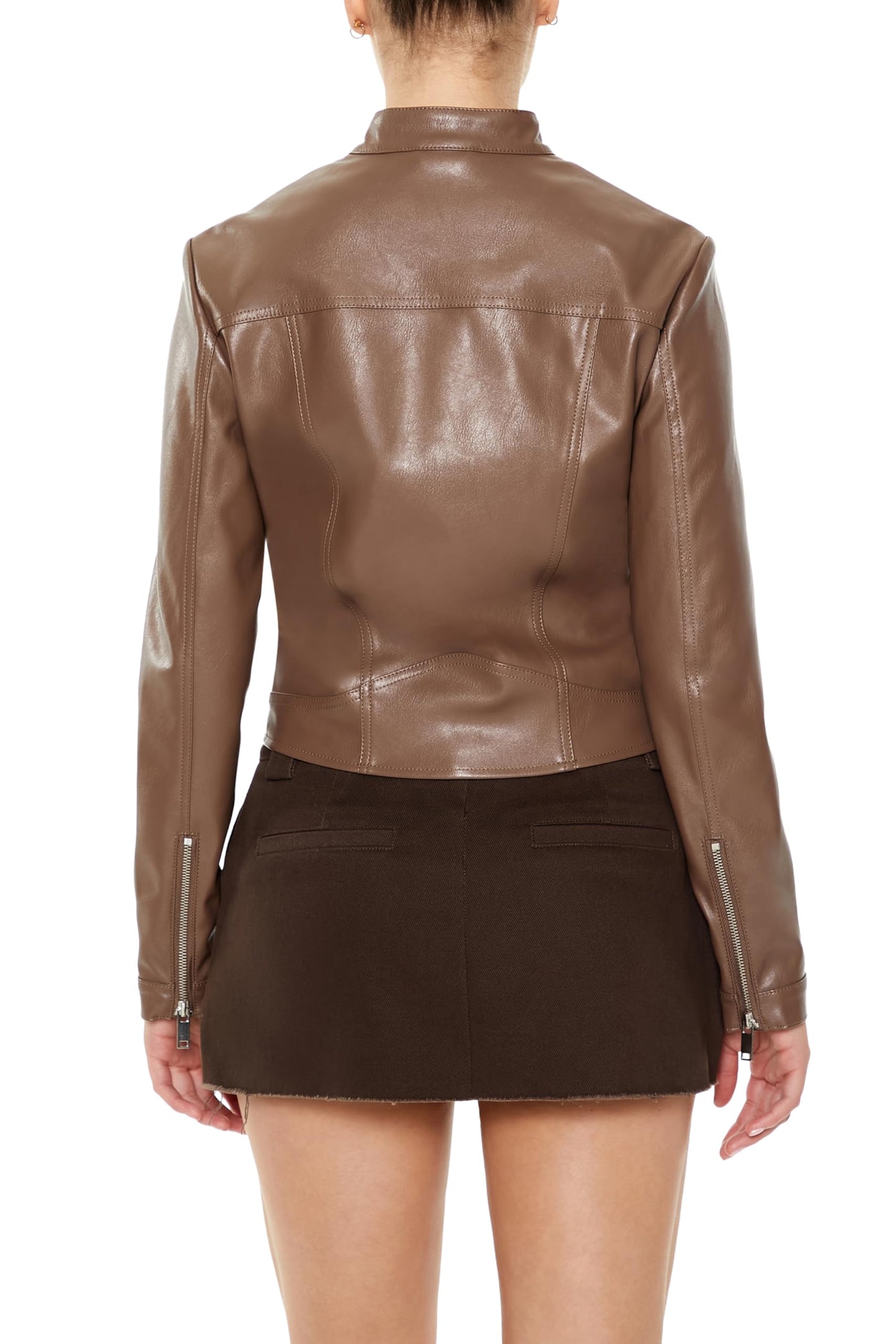 Forever 21 Faux Leather Moto Jacket Espresso Large