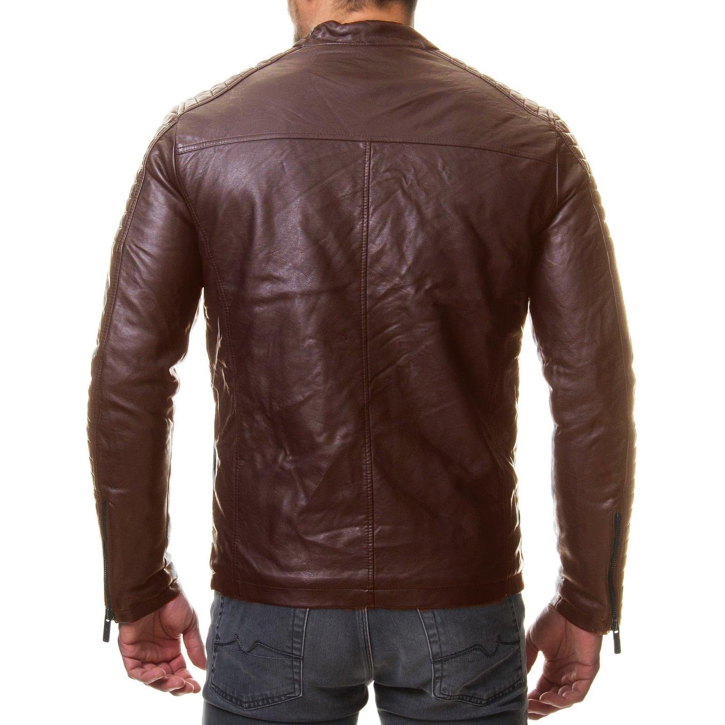 DECIMAL Men's Black REAL Lambskin Leather Biker Jacket VINTAGE GENUINE MOTORCYCLE JACKETS FOR MEN (US, Alpha, XX-Large, Regular, Regular, B59 BROWN)