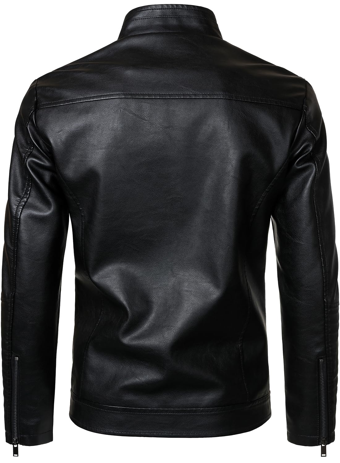 HOOD CREW Men’s Stand Collar Leather Jacket Motorcycle Jackets Faux Leather Biker Coats Lightweight Outwear Black L