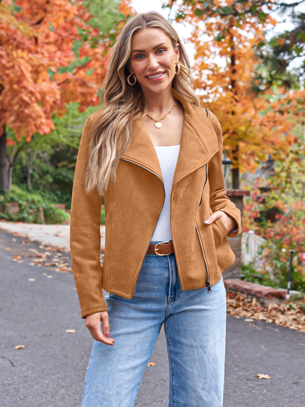 AUTOMET Women's Faux Suede Leather Jacket Cropped Open Front Cardigan Buttery Soft Lightweight Fall Coat Brown XL
