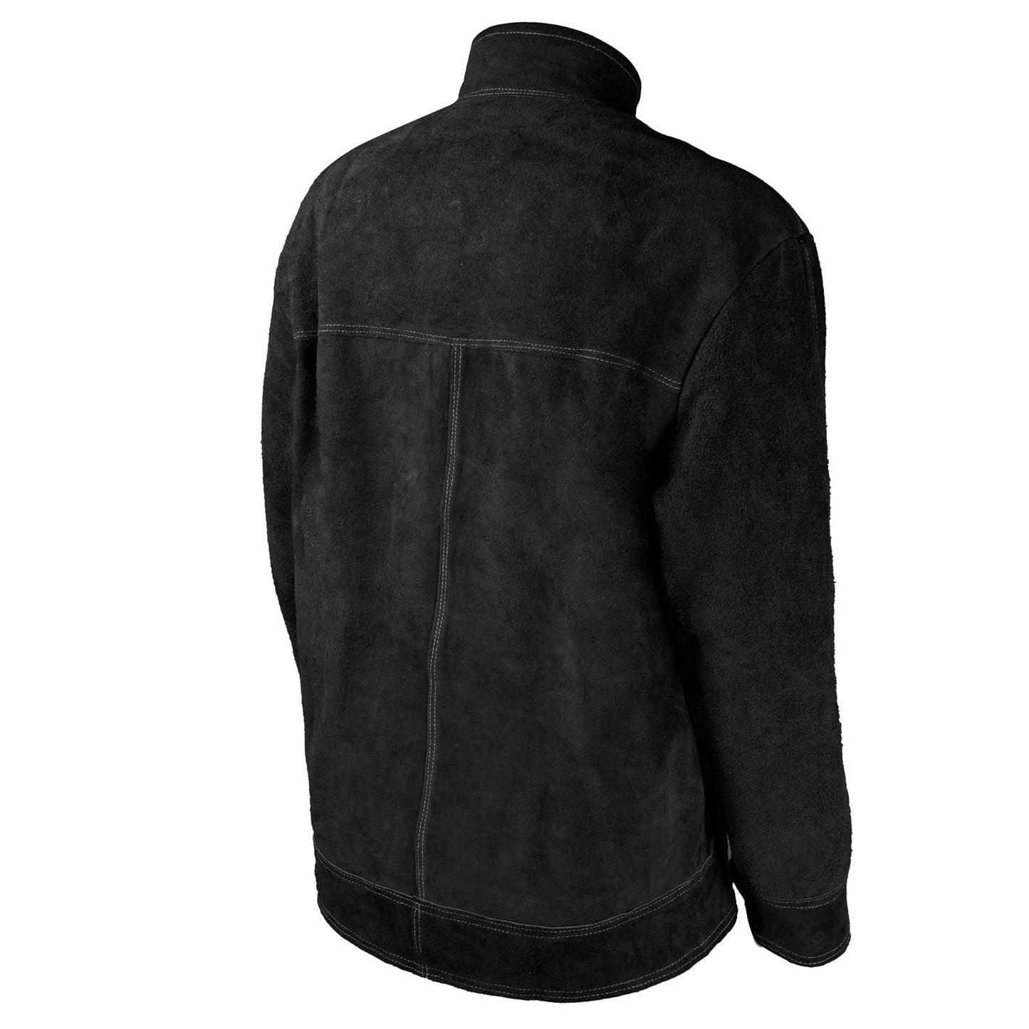 YESWELDER Black Leather Welding Jacket for Men Women, Heavy Duty Welder Jacket, Heat Flame Resistant Welding Coat, L
