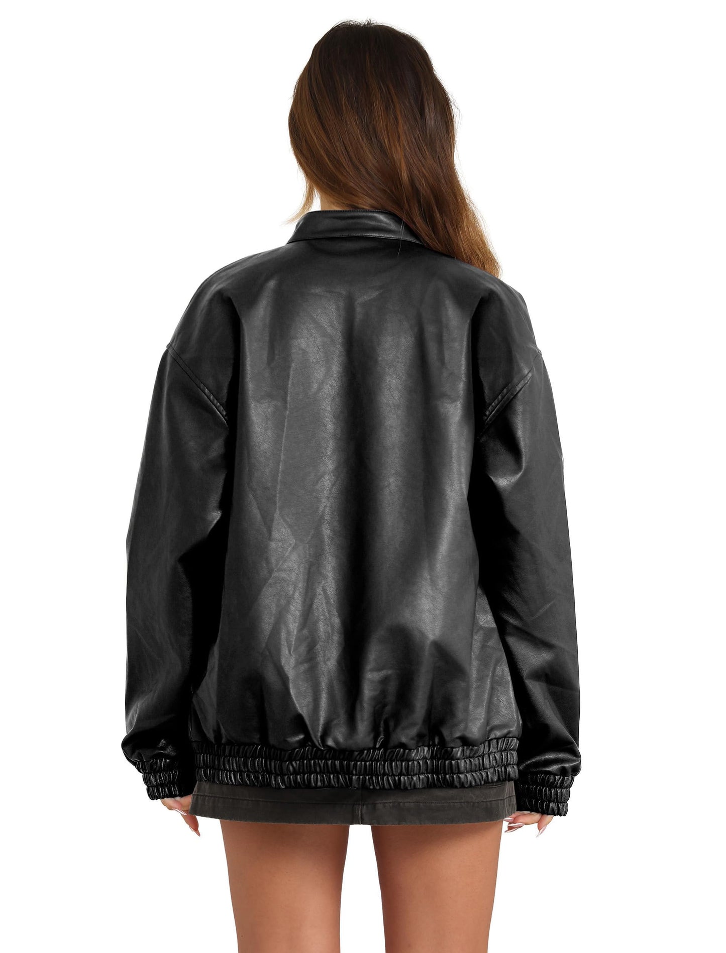 Sampeel Leather Jacket Women Faux Oversized Motorcycle Bomber Coats 2025 Fall Fashion Outfits Winter Clothes Trendy Cute Black M
