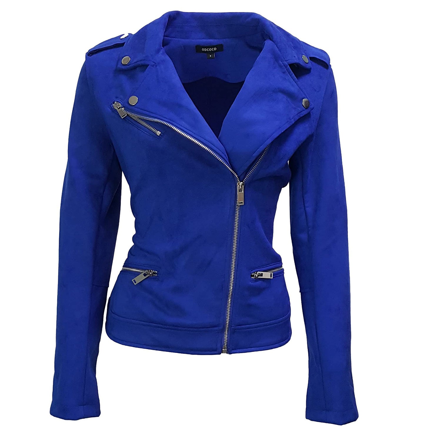 ODCOCD Faux Suede Jacket for Women Long Sleeve Zipper Up Casual Outwear (CA/US, Alpha, Large, Regular, Regular, Royal Blue)