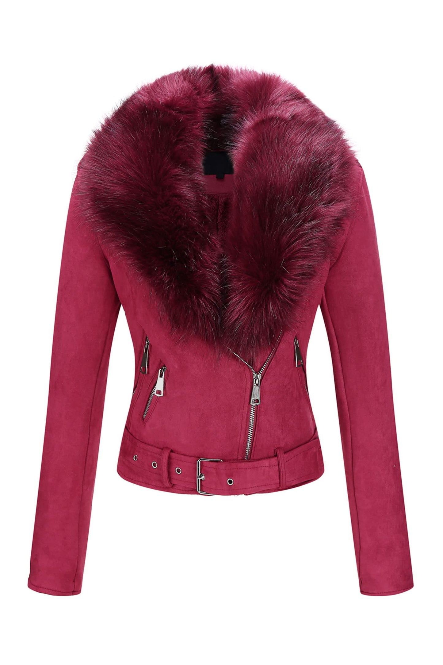 Bellivera Women Faux Suede Jacket Moto Biker Sherpa-Lined Coat Red S