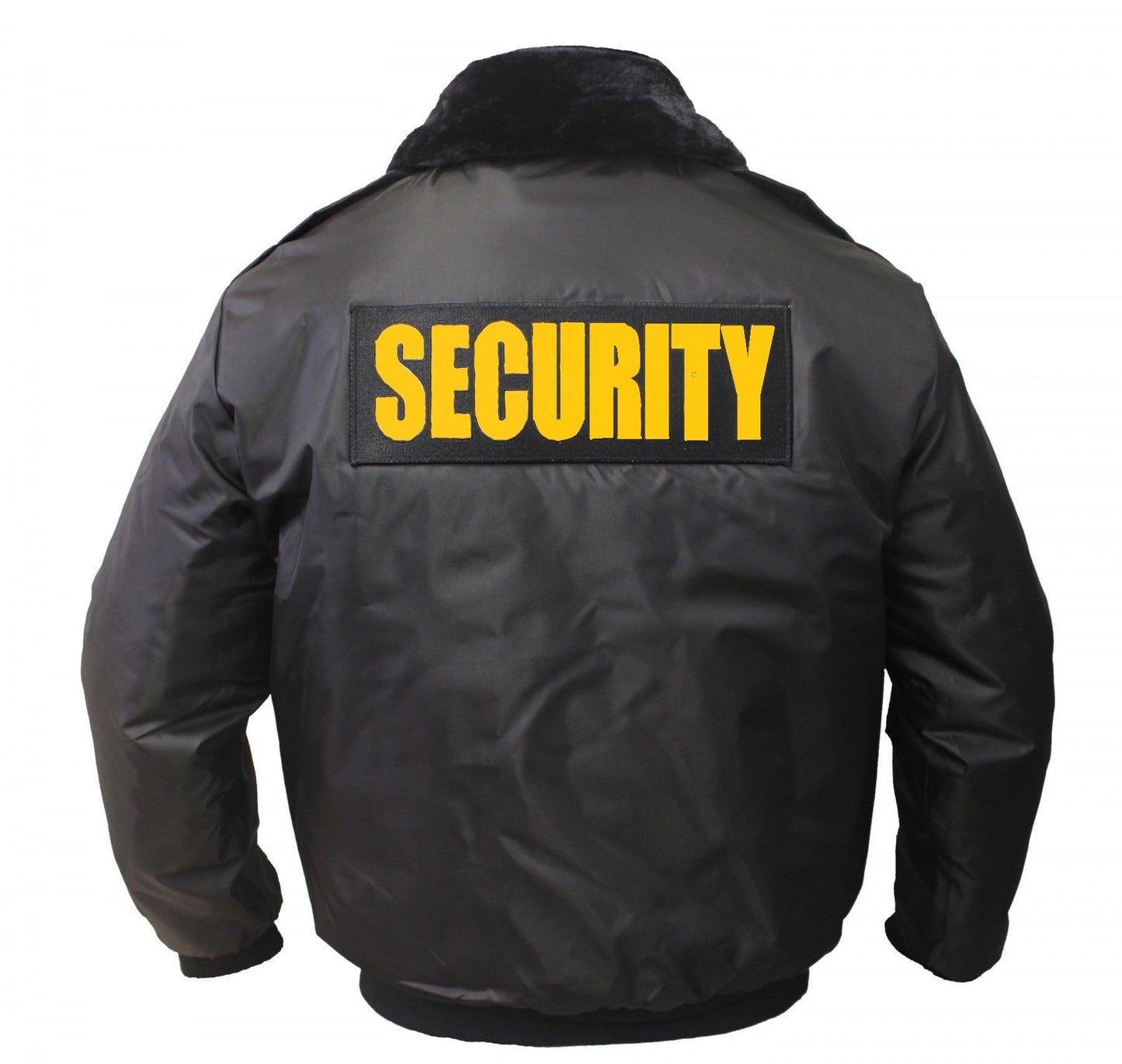 First Class Watch-Guard Bomber Jacket with Reflective Security ID (Black) (US, Alpha, Large, Regular, Regular, Gold Reflective ID)