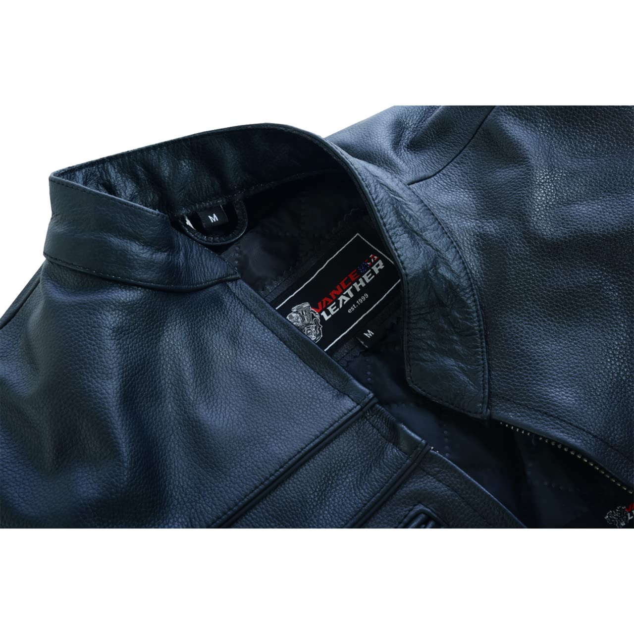Vance Leather's Men's Premium Leather Motorcycle Racer Jacket with Vents Reflective Piping and CCW Pockets (XL)