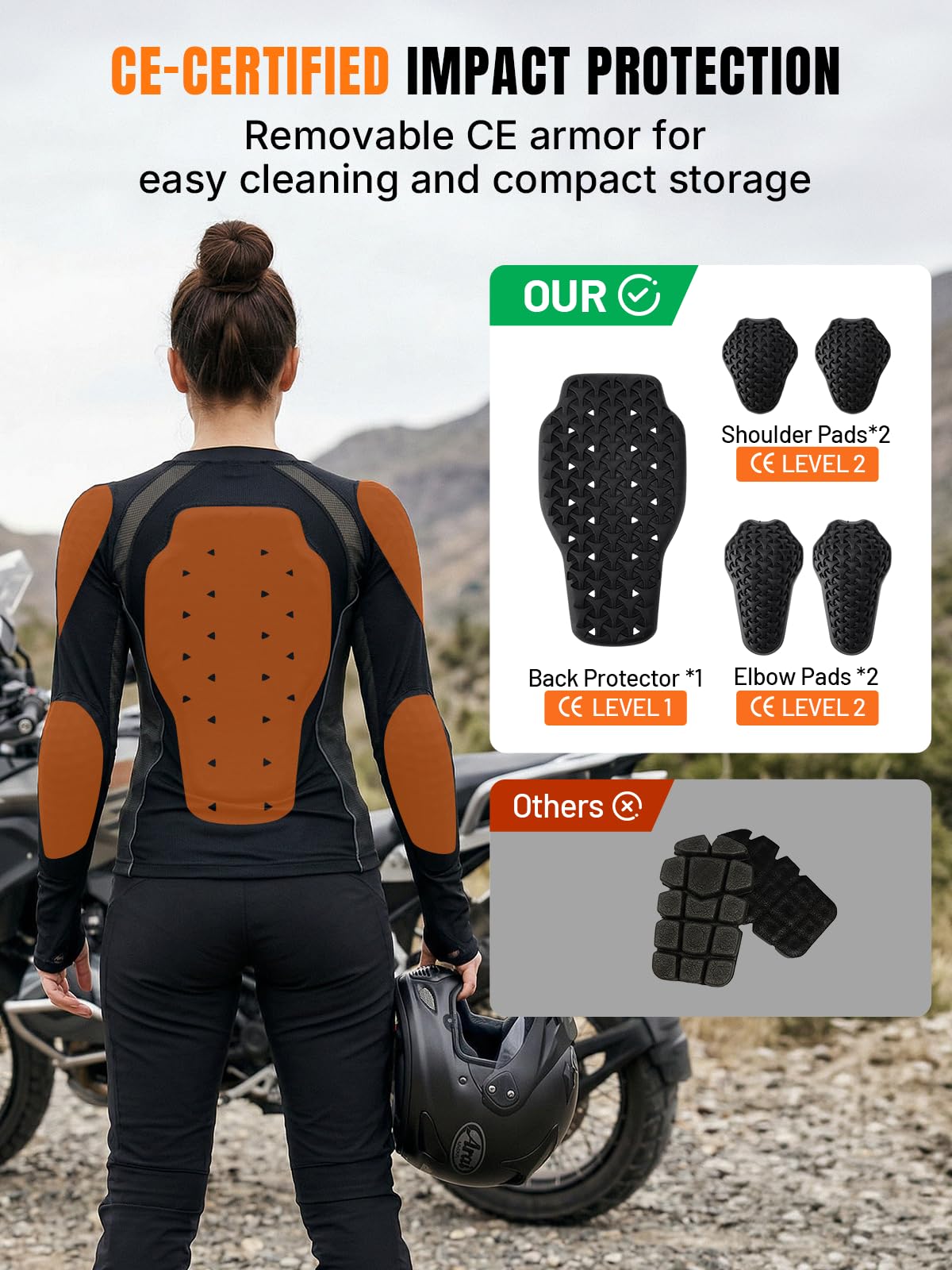 Oumurs Motorcycle Jacket Women Armored Motorcycle Shirt with CE Certified Protective Mesh Jacket with Reflective Strips, All Season Motorcycle Riding Shirt for Motorcycle Bicycle Scooter Riding Gear
