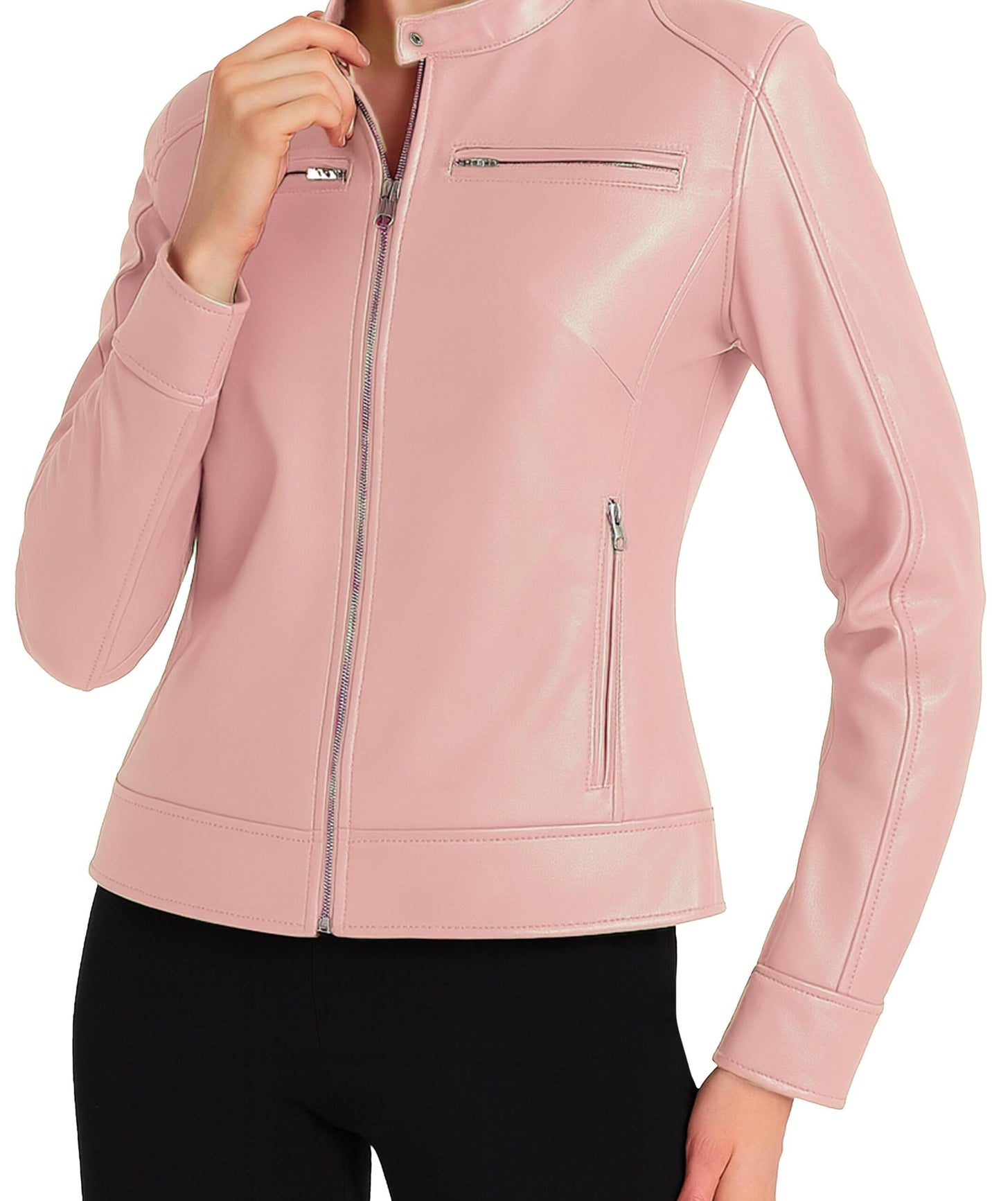 J'Jackin Genuine Lambskin Pink Leather Jacket Women - Biker Style Womens Leather Jackets | Ddge L.Pink, XXL