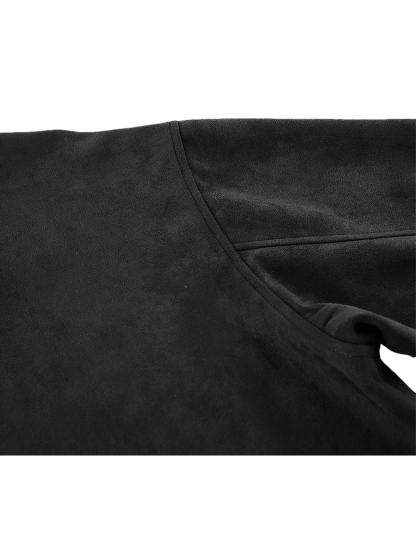 Eclisseaura Women's Long Sleeve Loose Fit Color-Blocked Collar Suede Pocket Jacket(Black-M)