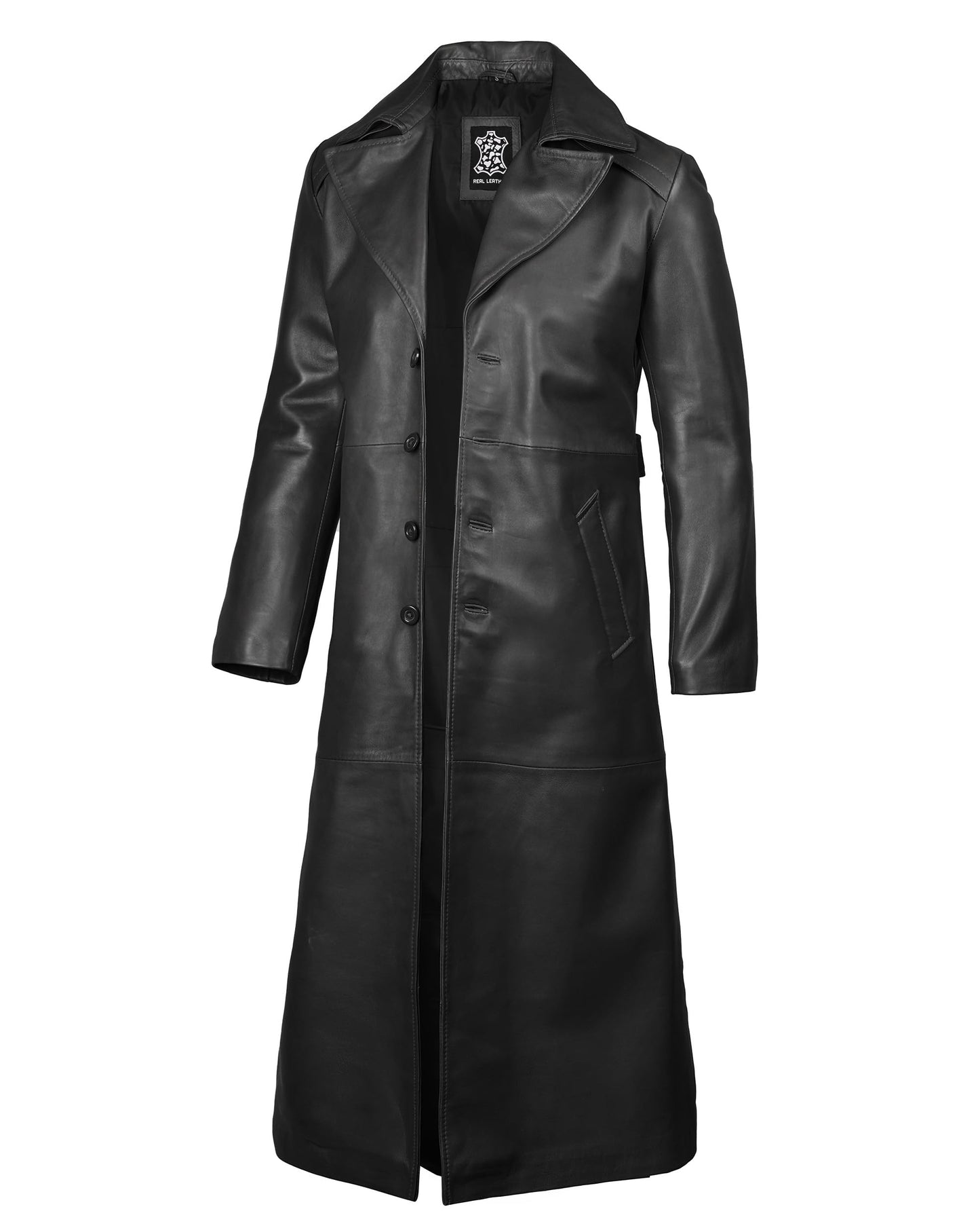 Blingsoul Black Winter Real Leather Overcoat | [1500285] Jackson Black Long Coat Jacket, XL