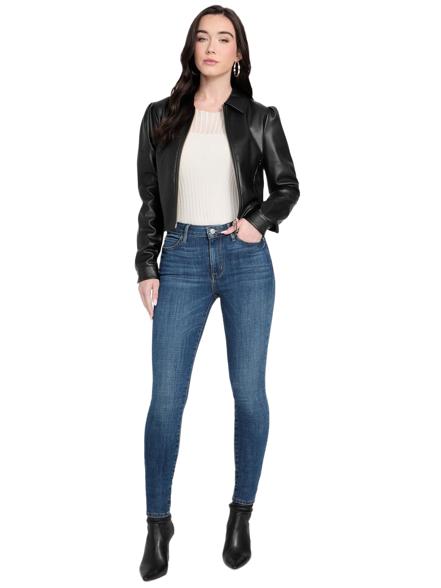Guess Womens Fancy Zipped Faux Leather Biker Jacket, Jet Black, Medium