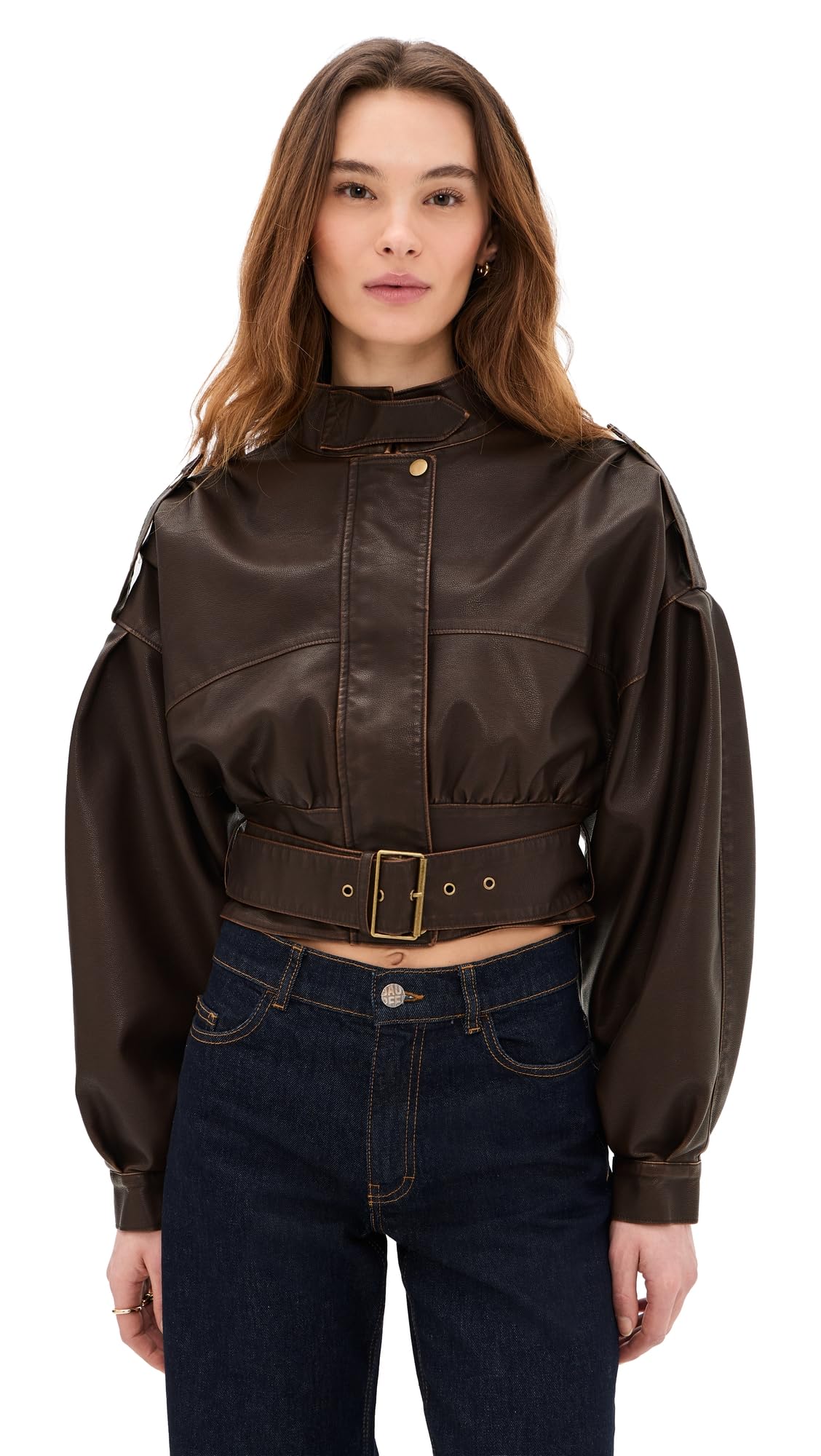 Lioness Women's Gigi Faux Leather Bomber Jacket, Chocolate, S