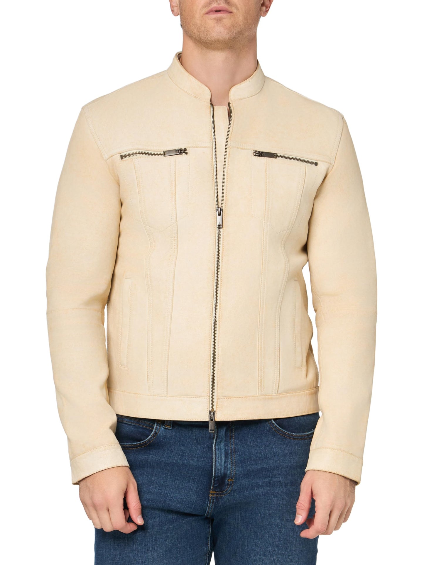 John Varvatos Mens Brando Jacket, Ecru, 44 US