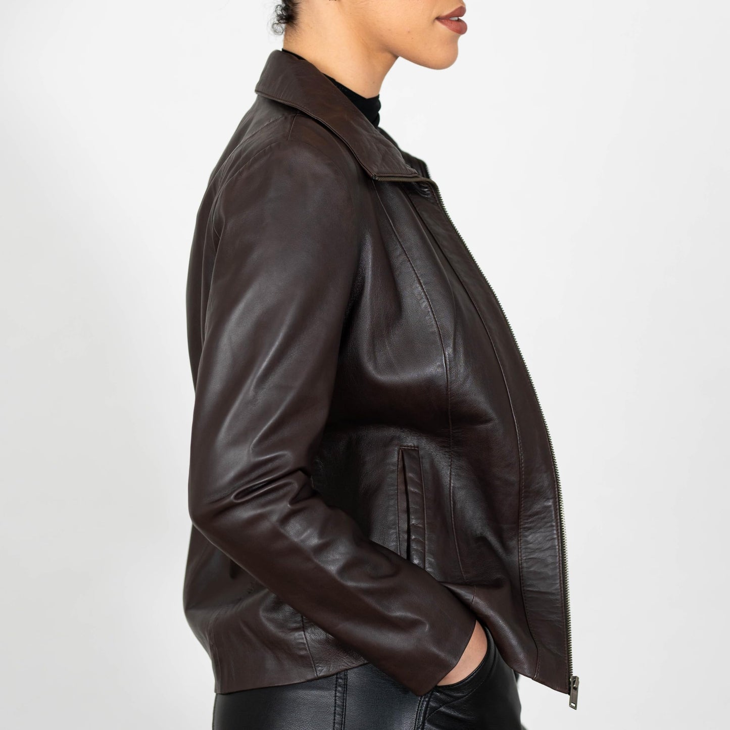 BRICK LANE Timeless Design Leather Jacket for Women | Genuine Lamb Nappa Leather Jacket (US, Alpha, Small, Regular, Regular, Brown)