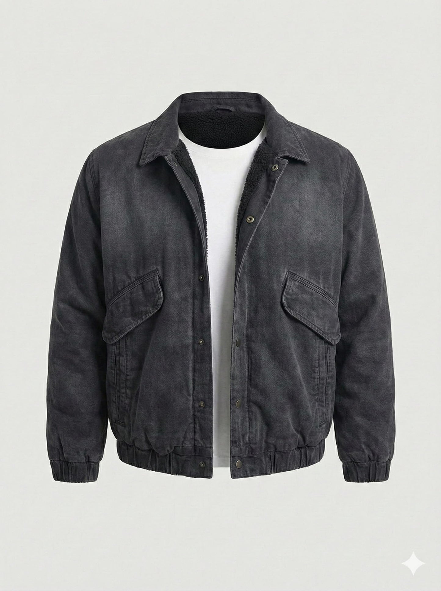Mulch Man Black Wash Sherpa Lined Men's Denim Jacket Plus Size, Borg Fur Warm Cotton Trucker Jacket with Full Fleece Lining, Big Tall Winter Fall Jean Coat Button Front (5X-Large)