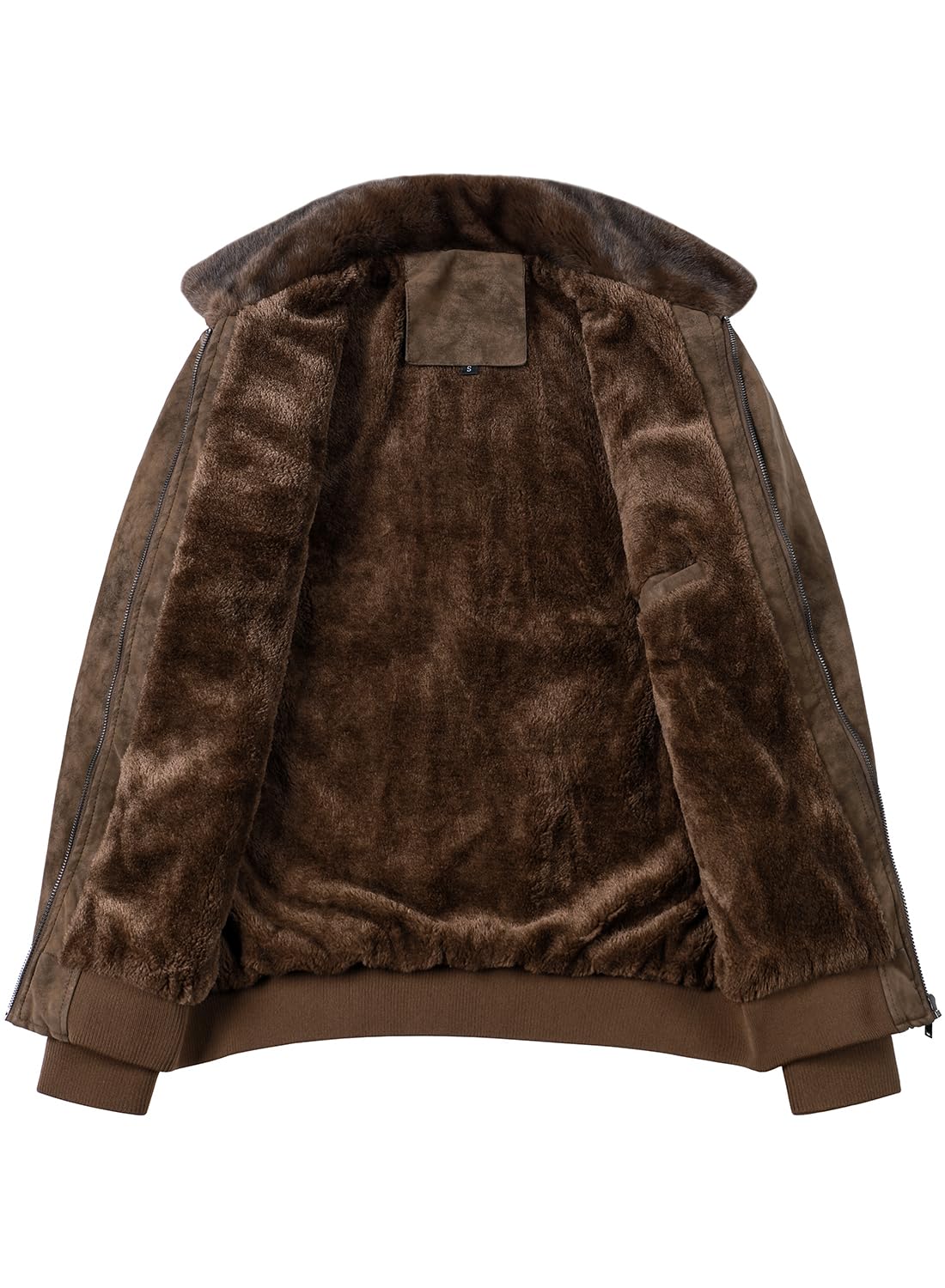 HOOD CREW Men’s Faux Fur Flight Bomber Jacket Vintage Winter Coats Fleece Lined Leather Jackets Brown L
