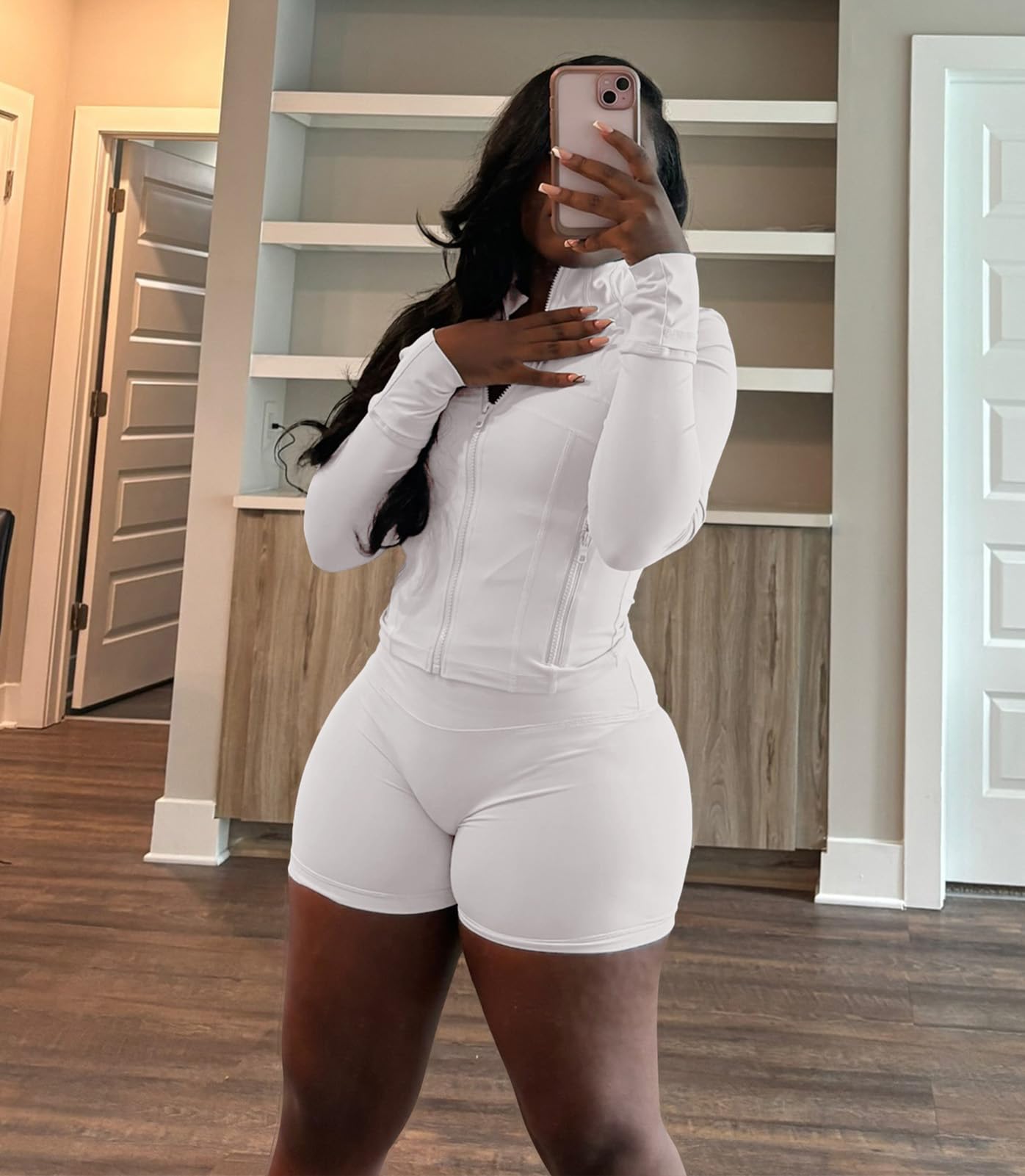 Adogirl Women Workout Sets 2 Piece Zip Cropped Jacket Biker Shorts Outfits