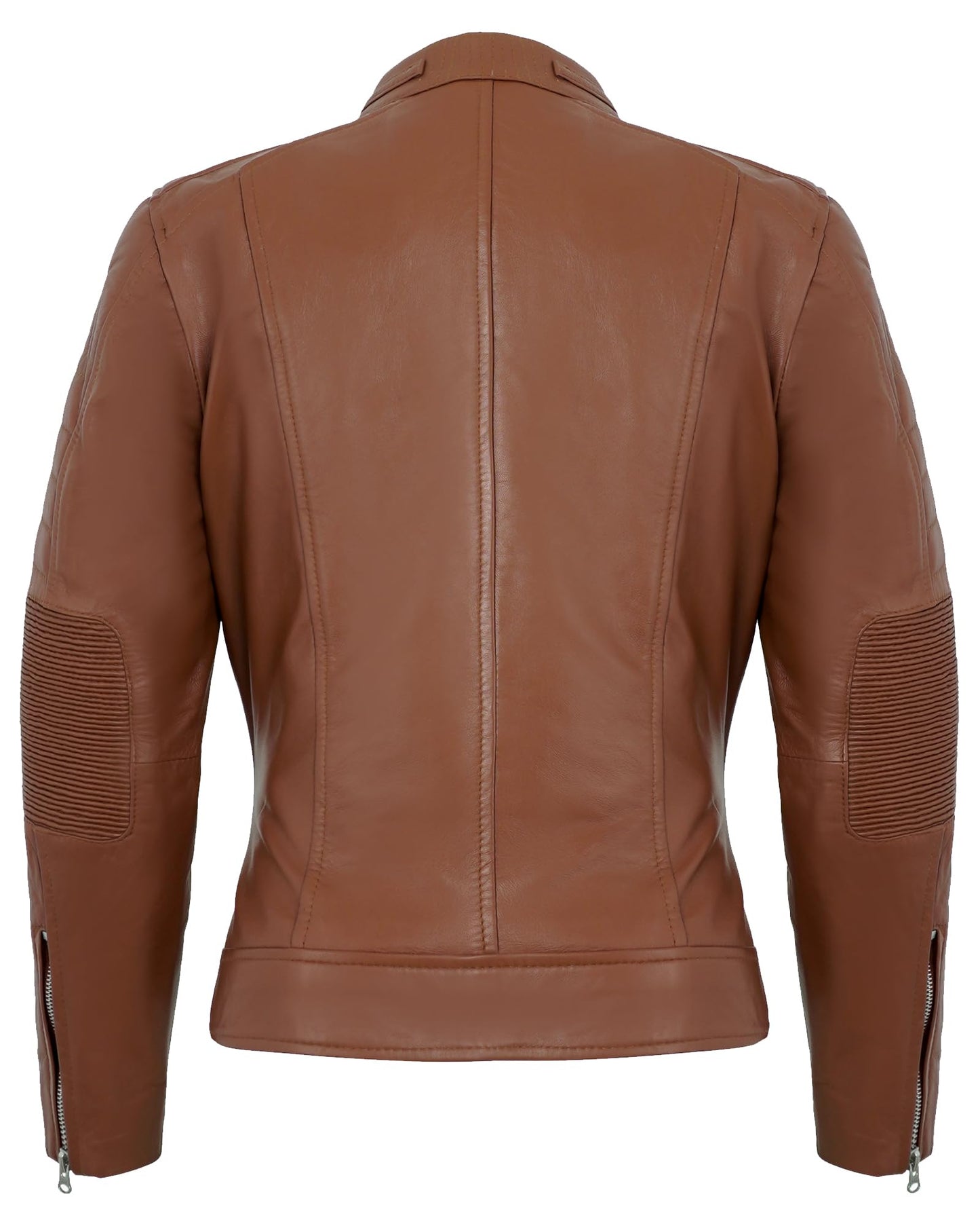 UrbanFocal Brown Leather Jacket Women - Real Lambskin Leather Motorcycle Jackets Women | [101015503] Cafe Racer Cognac W/o Wax, M