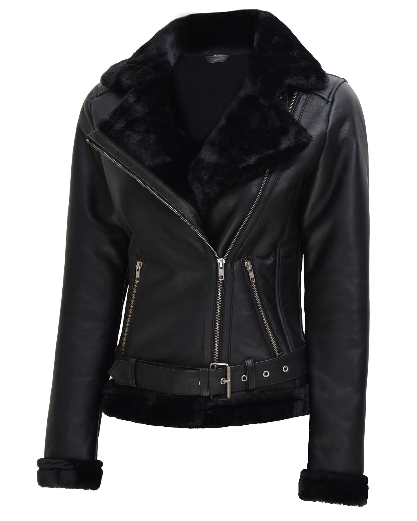 Decrum Disc Shearling Black Leather Jackets for Women | [1309322] Agns Black, S