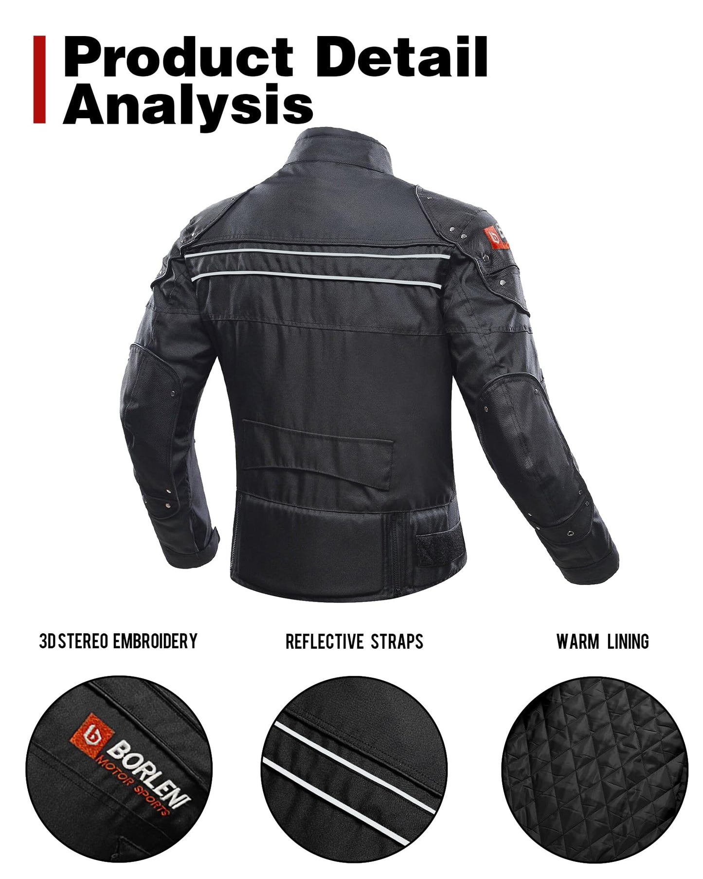 BORLENI Motorcycle Jacket Motorbike Riding Jacket Windproof Motorcycle Full Body Protective Gear CE Armor All Season