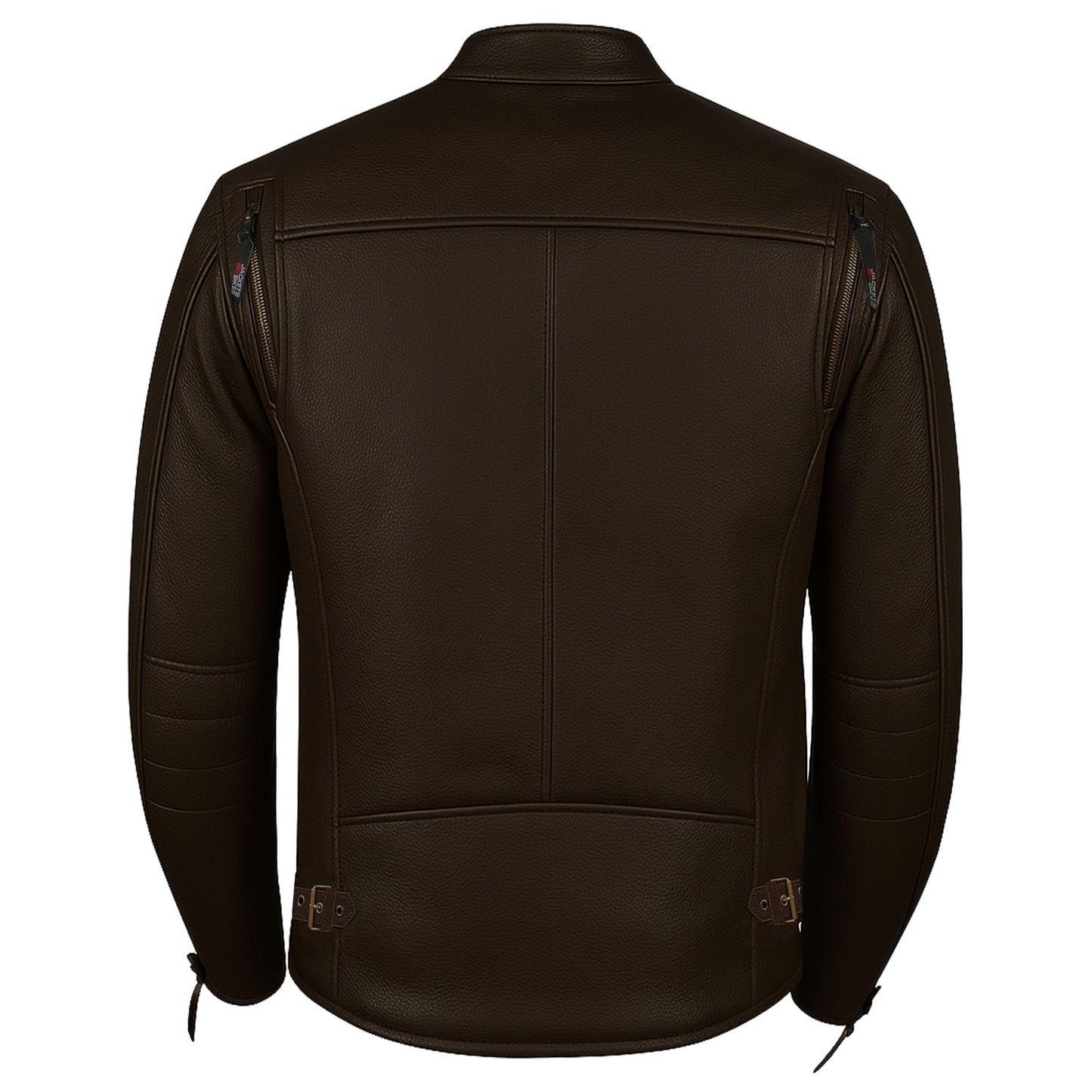 REVOLT Men's Motorcycle Jacket, Natural Buffalo Leather, CE Armor - Ventilation, Cruiser Motorbiker Touring Biker Brown L