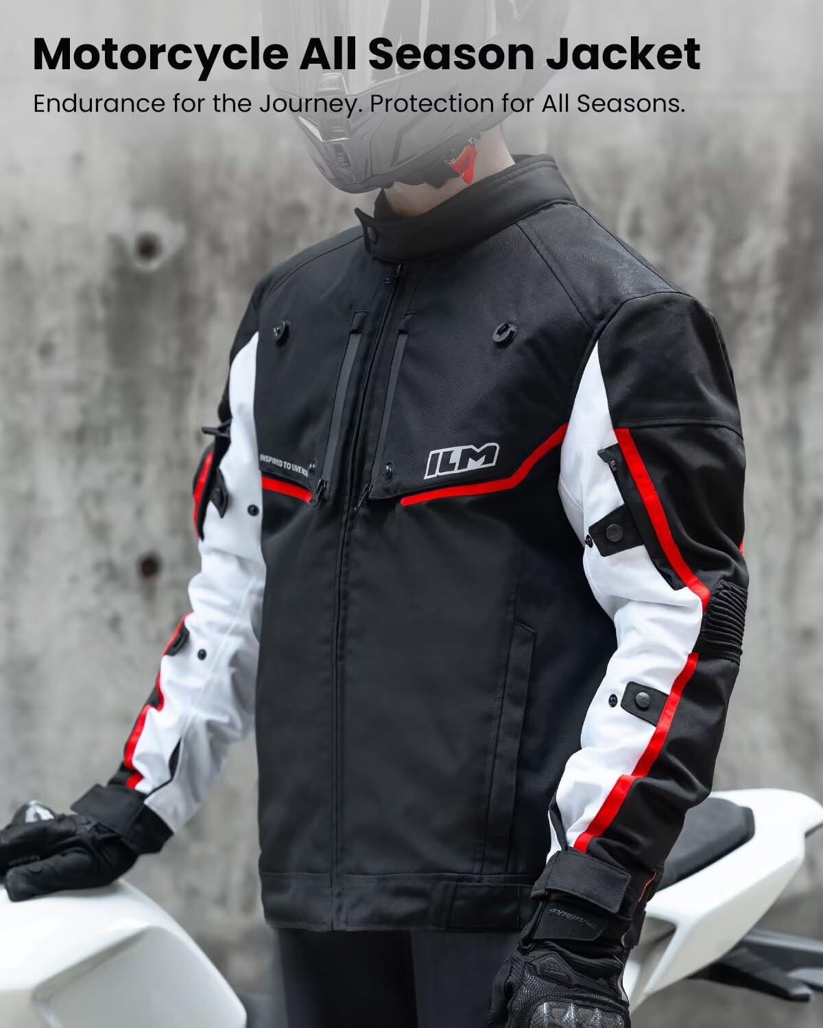 ILM Motorcycle Riding Jacket with CE Armor and Detachable Waterproof Thermal Liner Dual Sport All Season for Men Model JF2