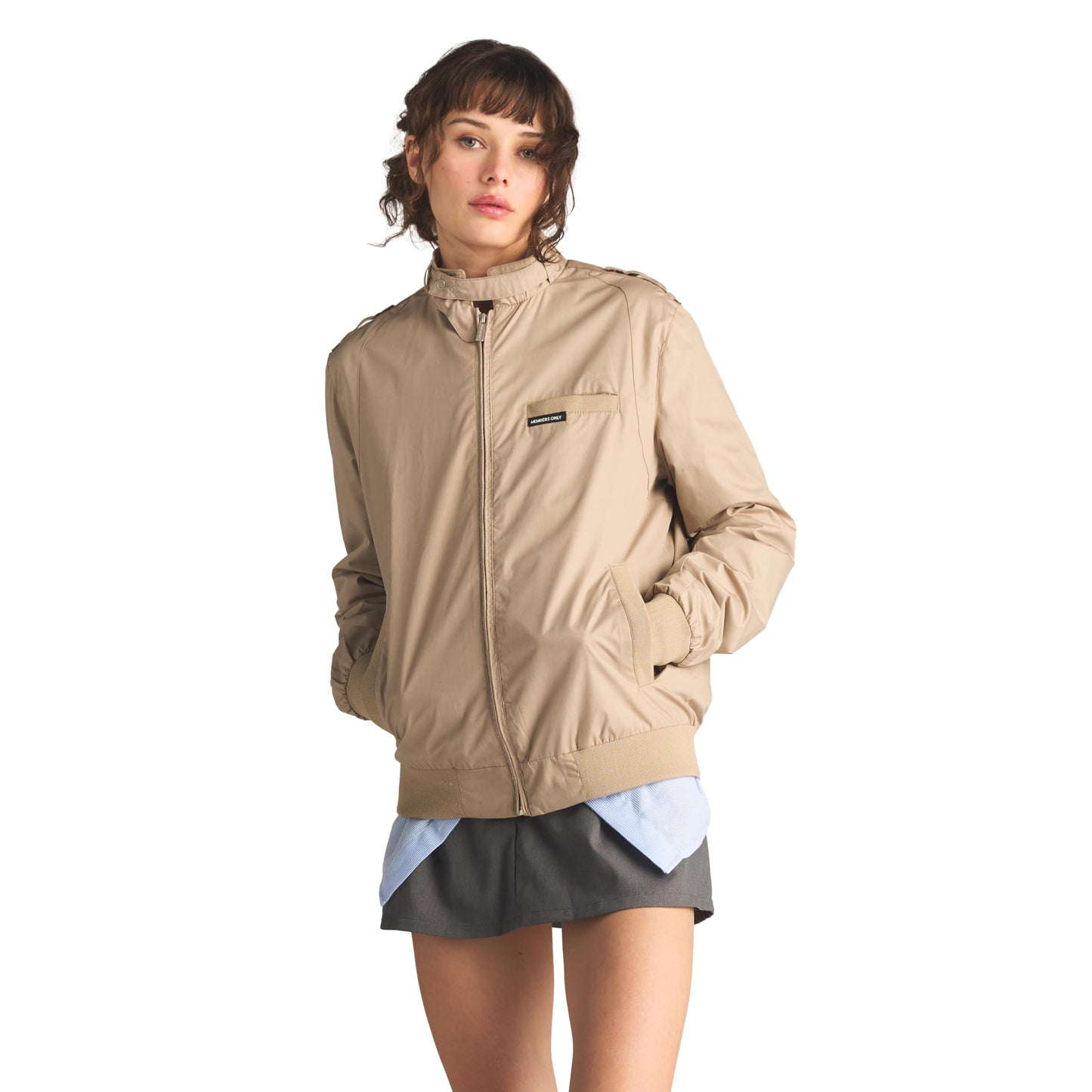 Members Only Women's Classic Iconic Racer Jacket | Slim Fit | Timeless Style | Comfortable and Versatile (Khaki, Medium)