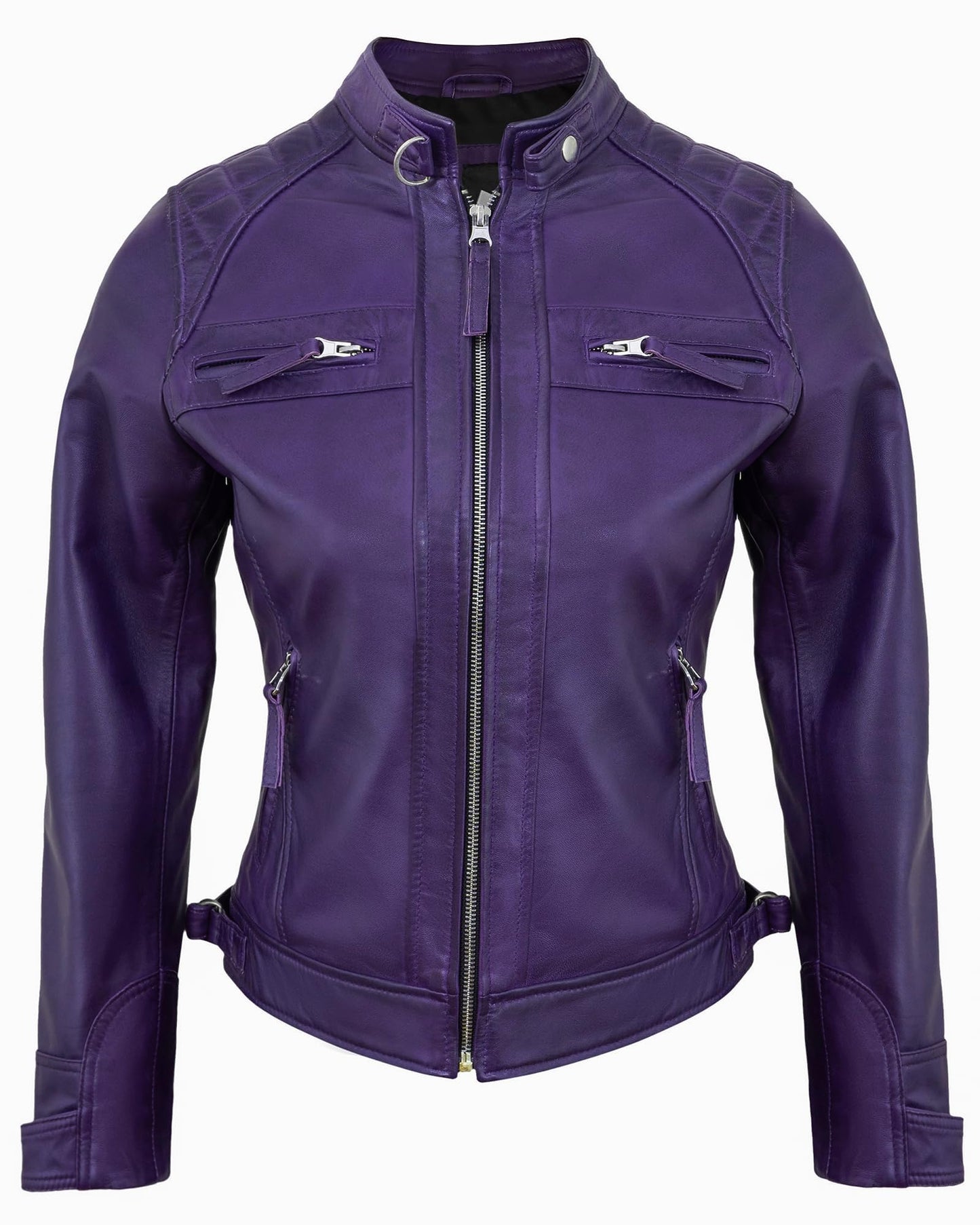 UrbanFocal Purple Leather Jacket Women - Real Lambskin Stylish Outerwear Leather Jackets For Womens | [101002905] Purple Diamond1, XL