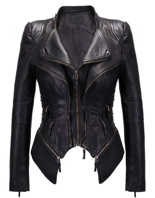 chouyatou Women's Fashion Studded Perfectly Shaping Faux Leather Biker Jacket (Large, New-Black)