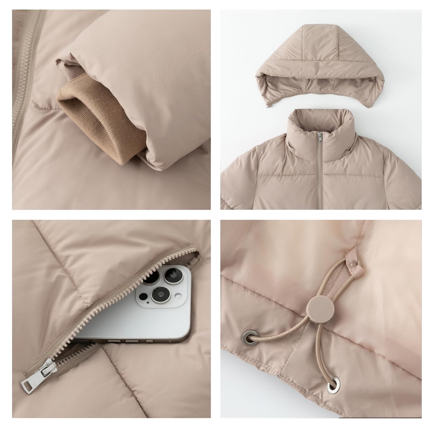 PUFFIT Women's Cropped Puffer Jackets,Warm Winter Jacket with Removable Hood,Zipped Pockets,Short Ladies Quilted Coat