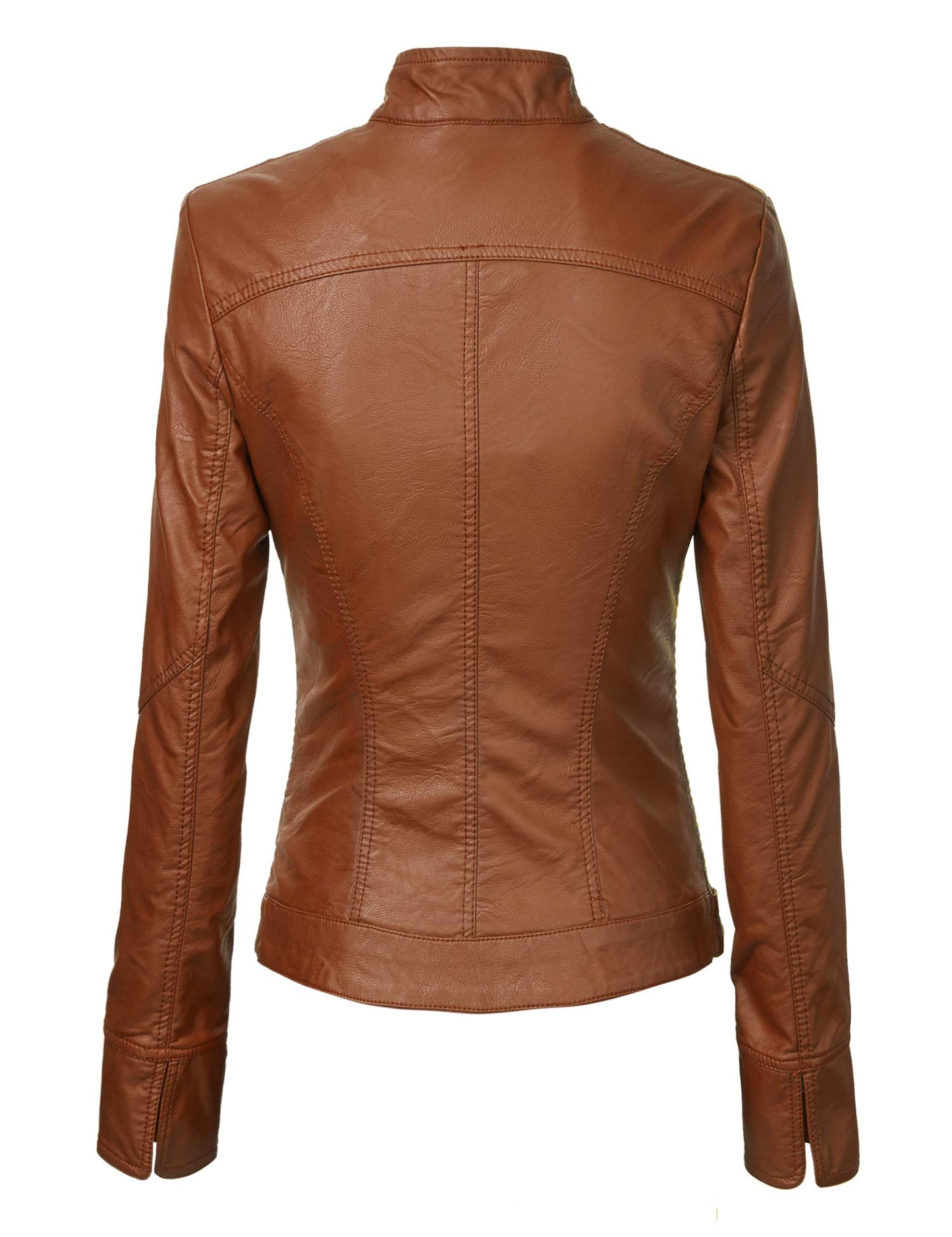 LL WJC747 Womens Dressy Vegan Leather Biker Jacket M CAMEL