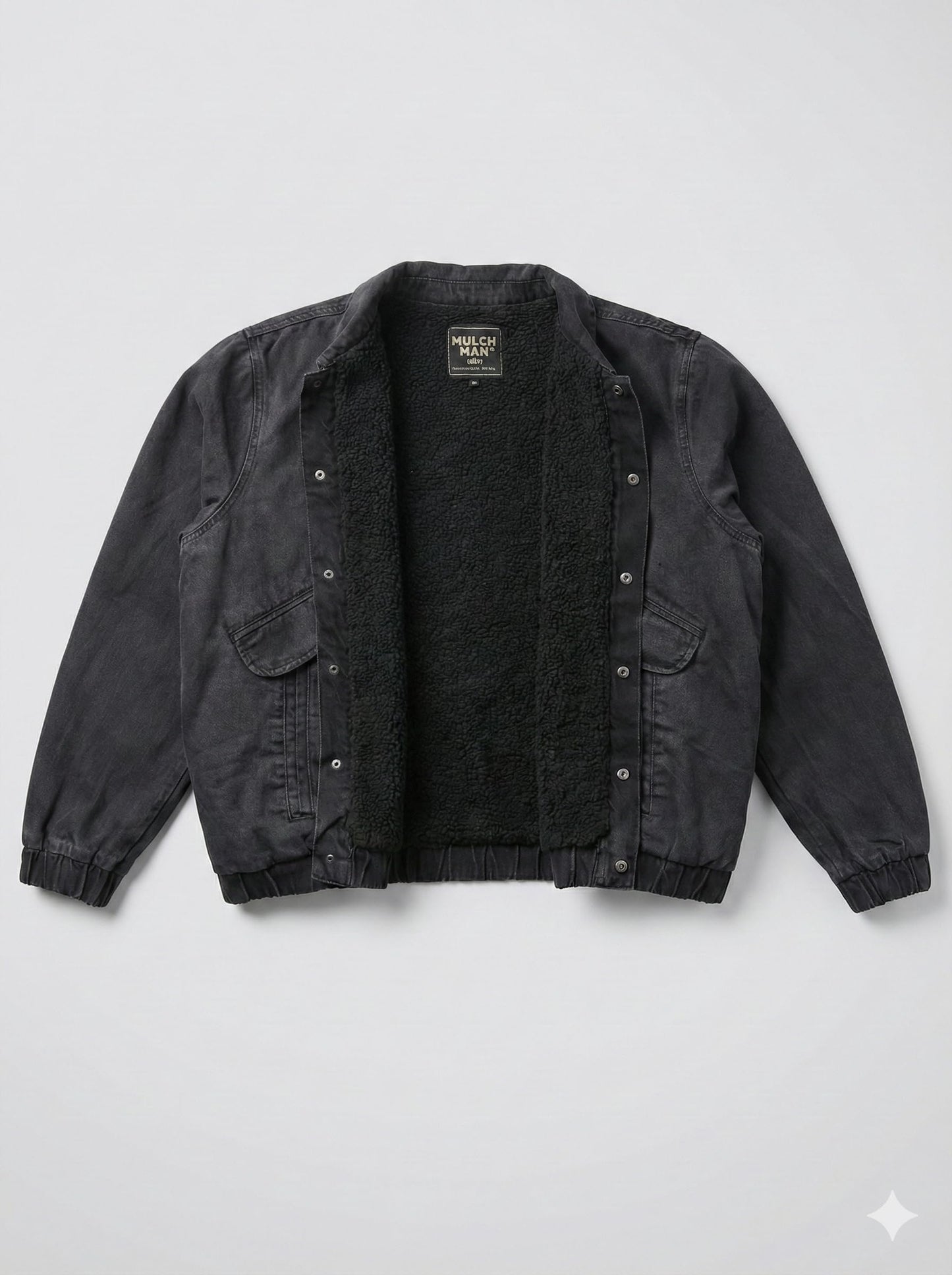 Mulch Man Black Wash Sherpa Lined Men's Denim Jacket Plus Size, Borg Fur Warm Cotton Trucker Jacket with Full Fleece Lining, Big Tall Winter Fall Jean Coat Button Front (3X-Large)