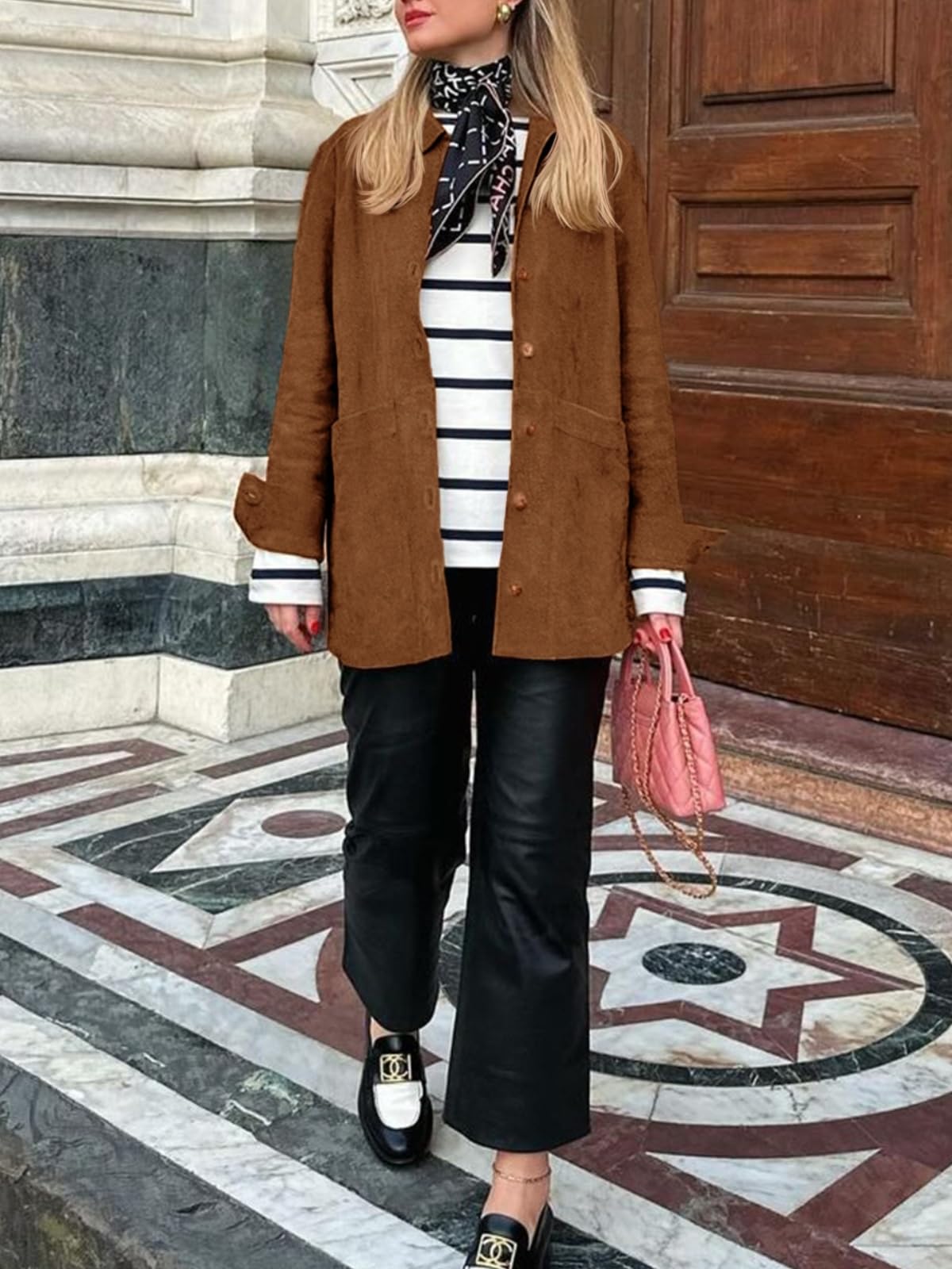 Tankaneo Womens Faux Suede Jackets Button Down Long Sleeve Shackets Coat Trendy Fall Clothes