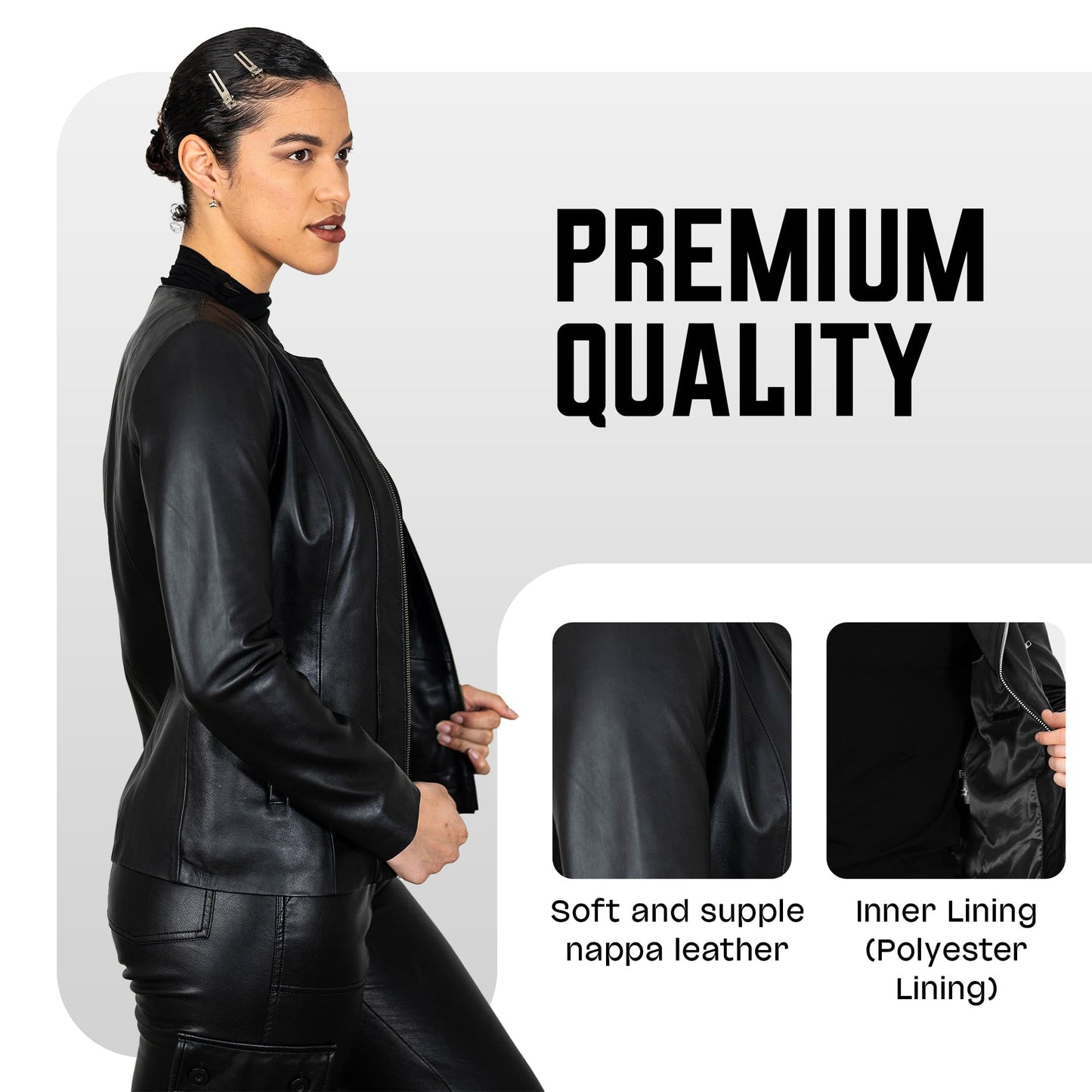 BRICK LANE Timeless Design Leather Jacket for Women | Genuine Lamb Nappa Leather Jacket (US, Alpha, Small, Regular, Regular, Black)