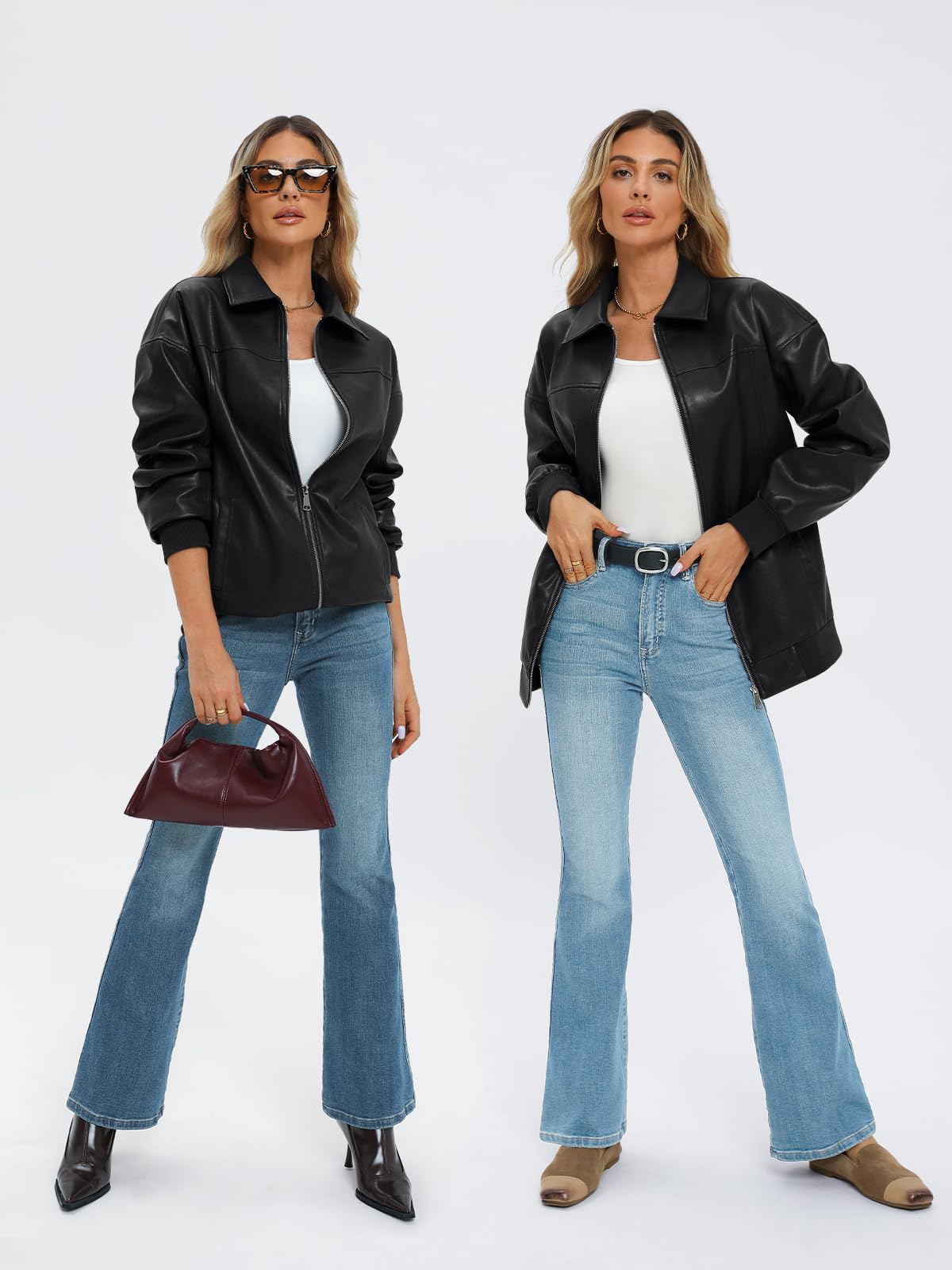 AUTOMET Womens Oversized Leather Jackets Zip Up Coats Faux Motorcycle Bomber Outfits Fall Trendy Fashion Winter Clothes 2026 Black S