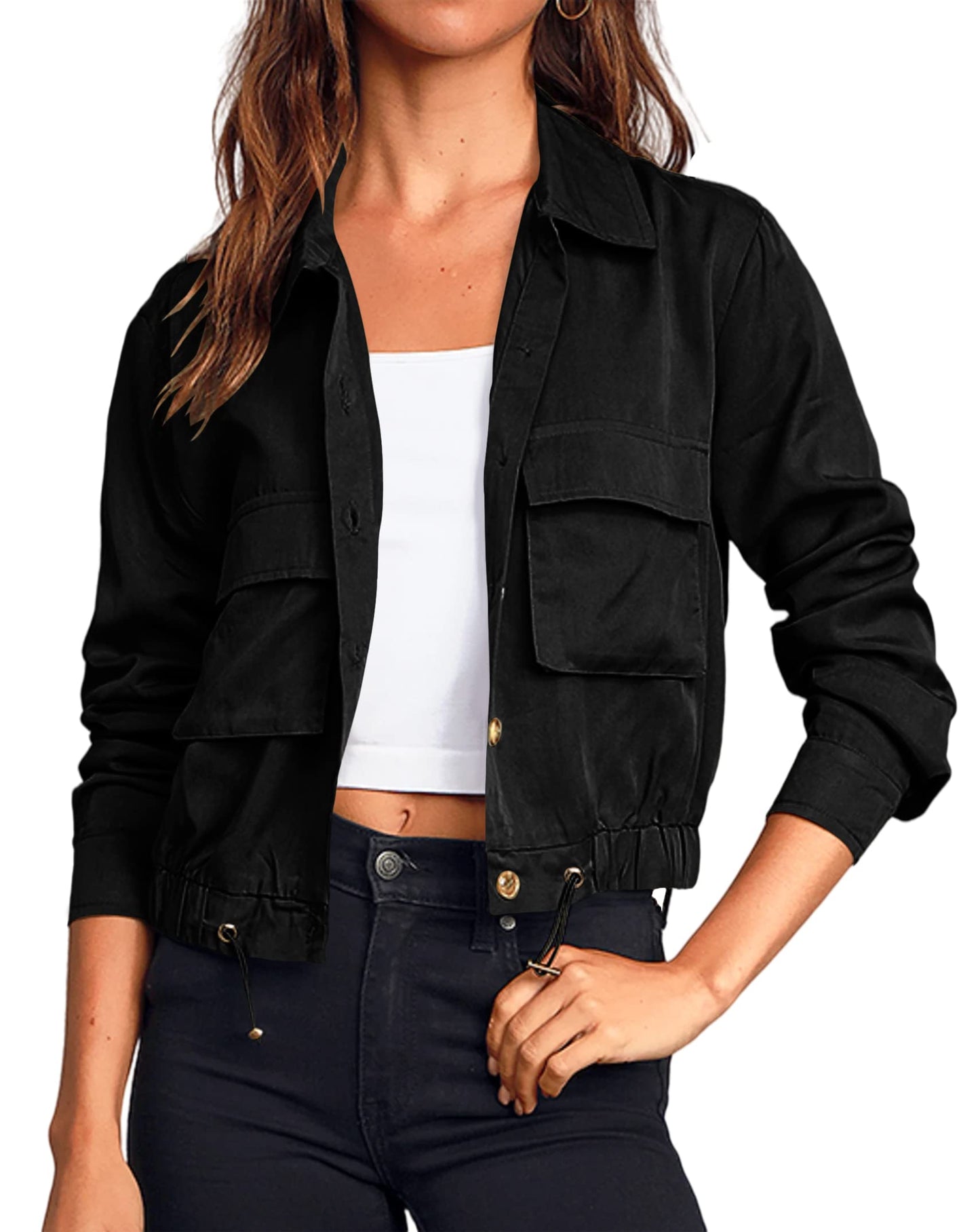 Onedreamer Women's Military Safari Cropped Lightweight Jackets with Pockets