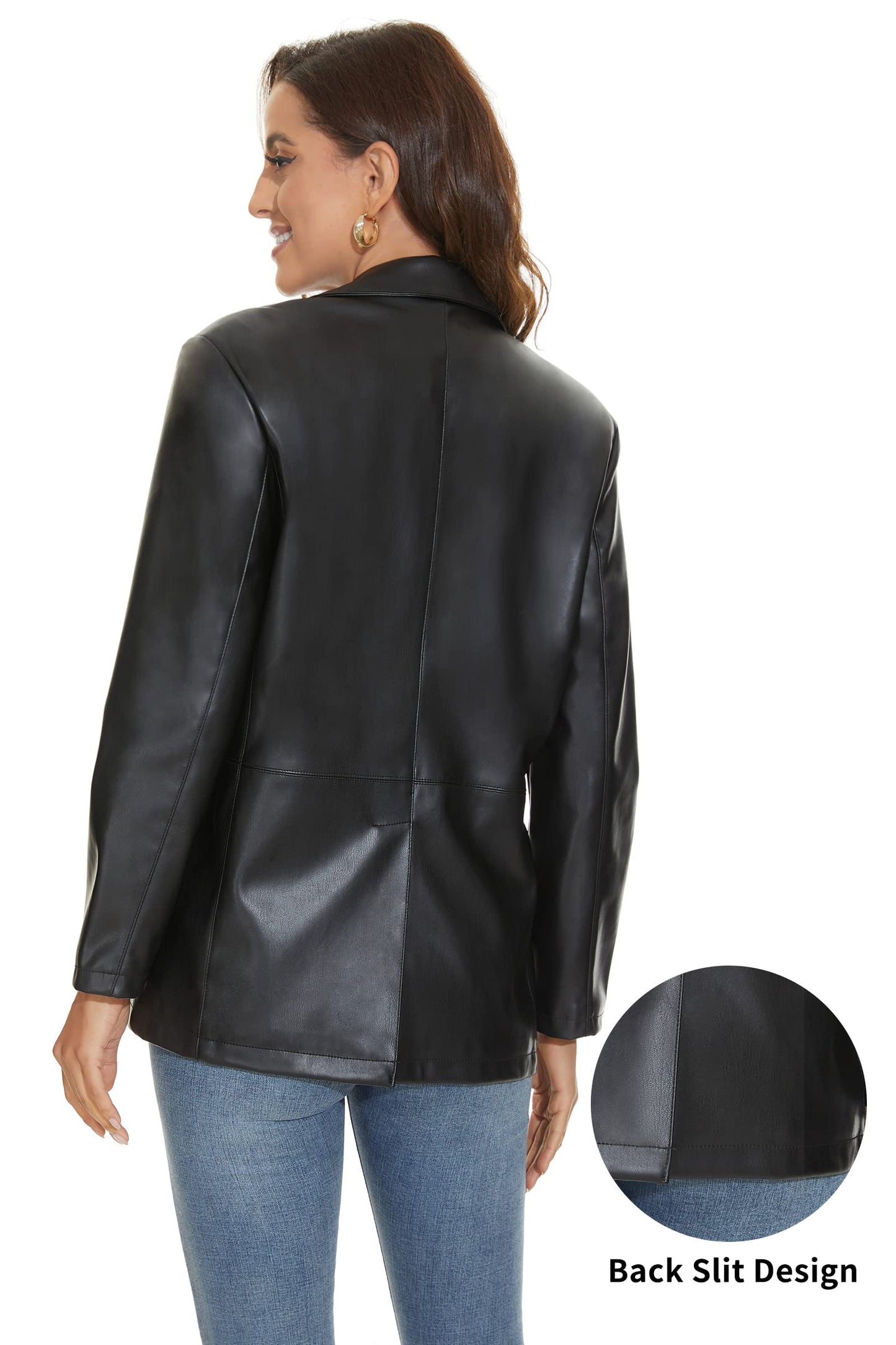 Fahsyee Women's Faux Leather Blazer Jackets Women, Black Motorcycle Oversized Moto Biker Coat Vegan Pleather Fashion Size S