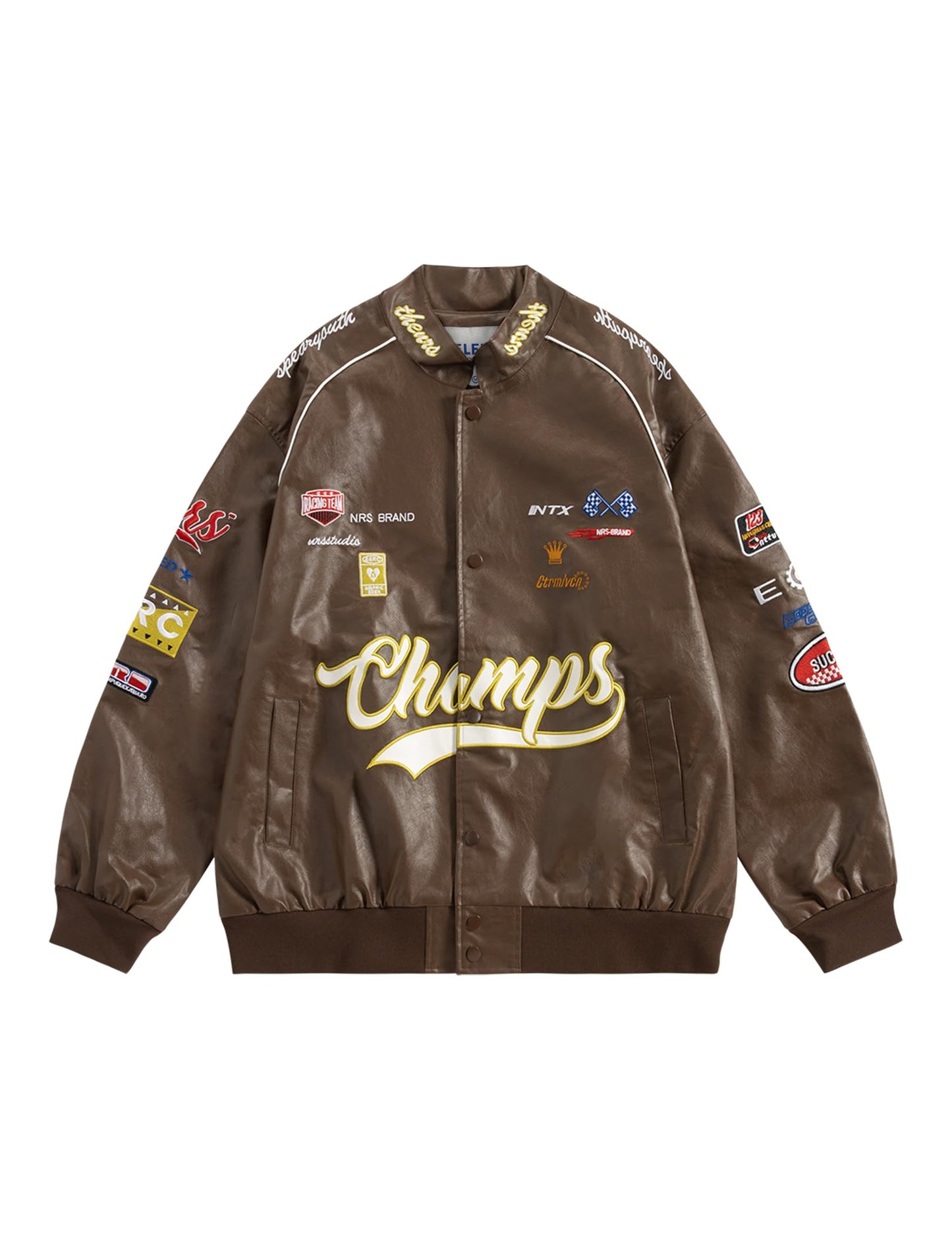 Aelfric Eden Faux Leather Jacket Oversized Racing Motorcycle Jackets Moto Coats Unisex Trendy Streetwear Jacket Dark Brown M