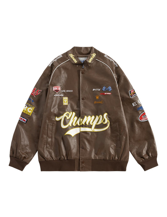 Aelfric Eden Faux Leather Jacket Oversized Racing Motorcycle Jackets Moto Coats Unisex Trendy Streetwear Jacket Dark Brown M