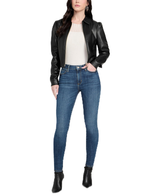 Guess Womens Fancy Zipped Faux Leather Biker Jacket, Jet Black, Extra Small