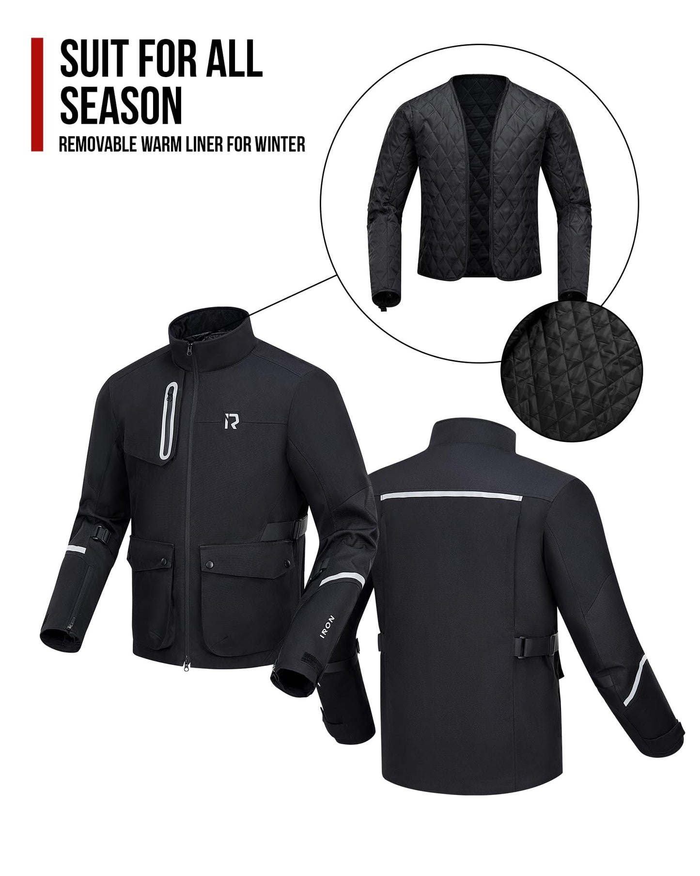 RIDEIRON Motorcycle Riding Jacket with CE Armor