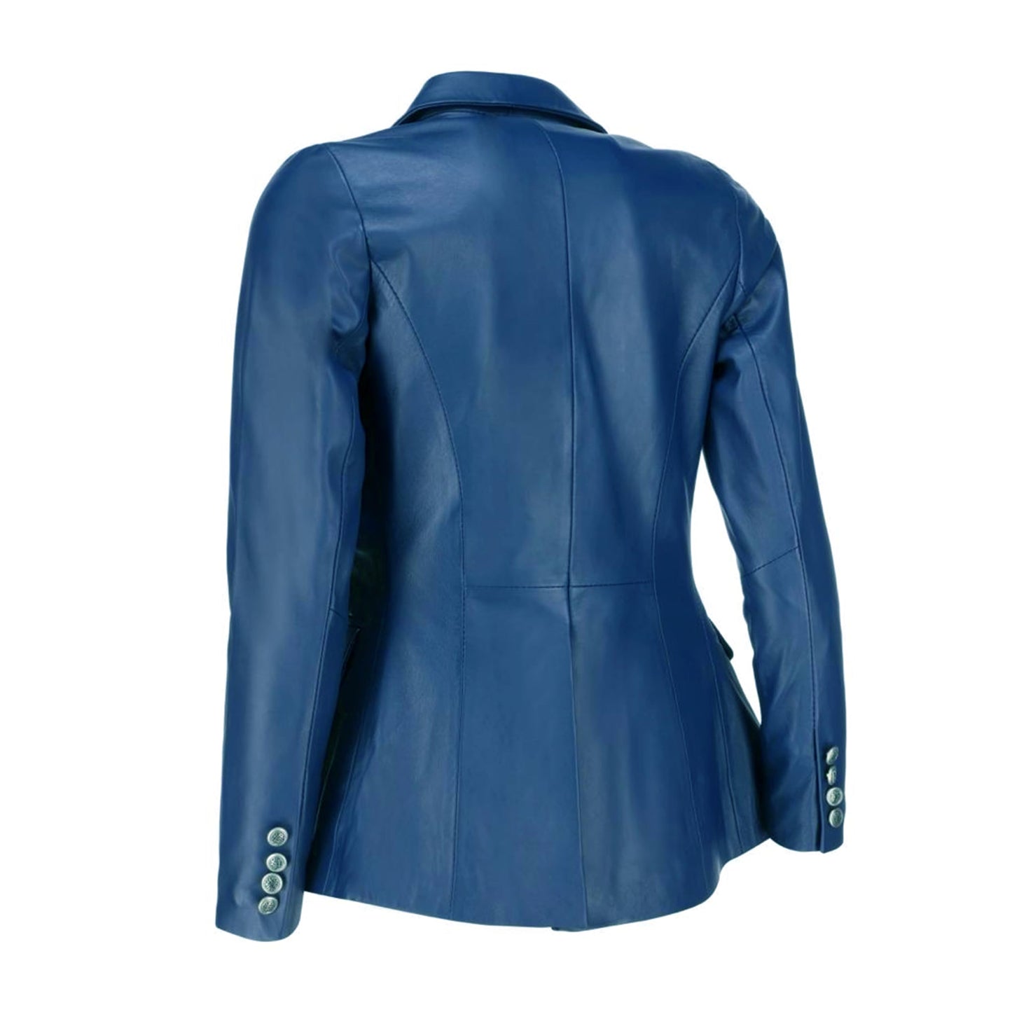 Jild Double Breasted Fancy Buttons Lambskin Leather Blazer Women - Kim Kardashian Long Sleeve Coat Style Leather Jacket Women (FC-Blue-L)