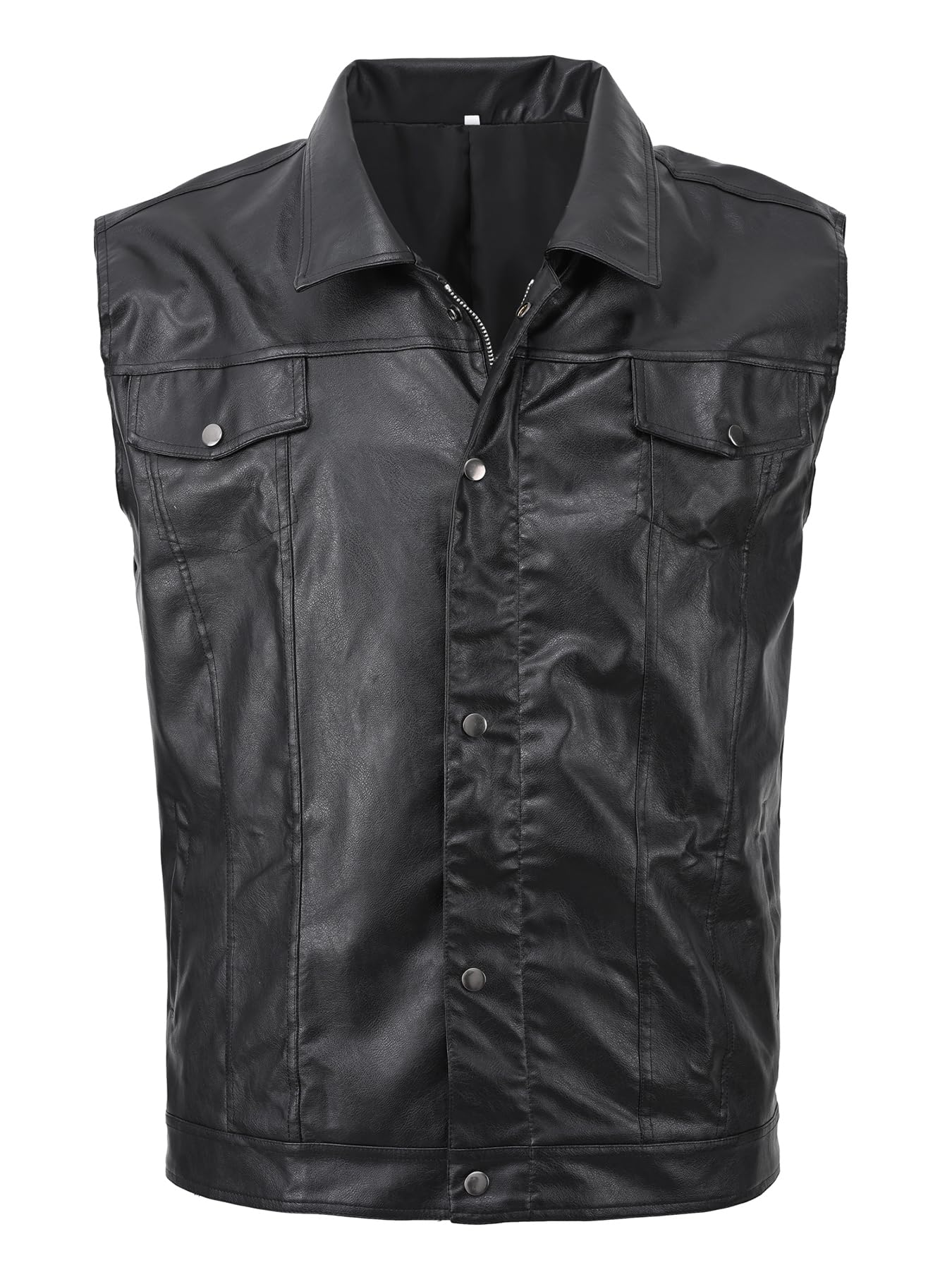 DSDZ Men's Zipper PU Faux Leather Sleeveless Waistcoat Motorcycle Biker Vest Jacket Black S