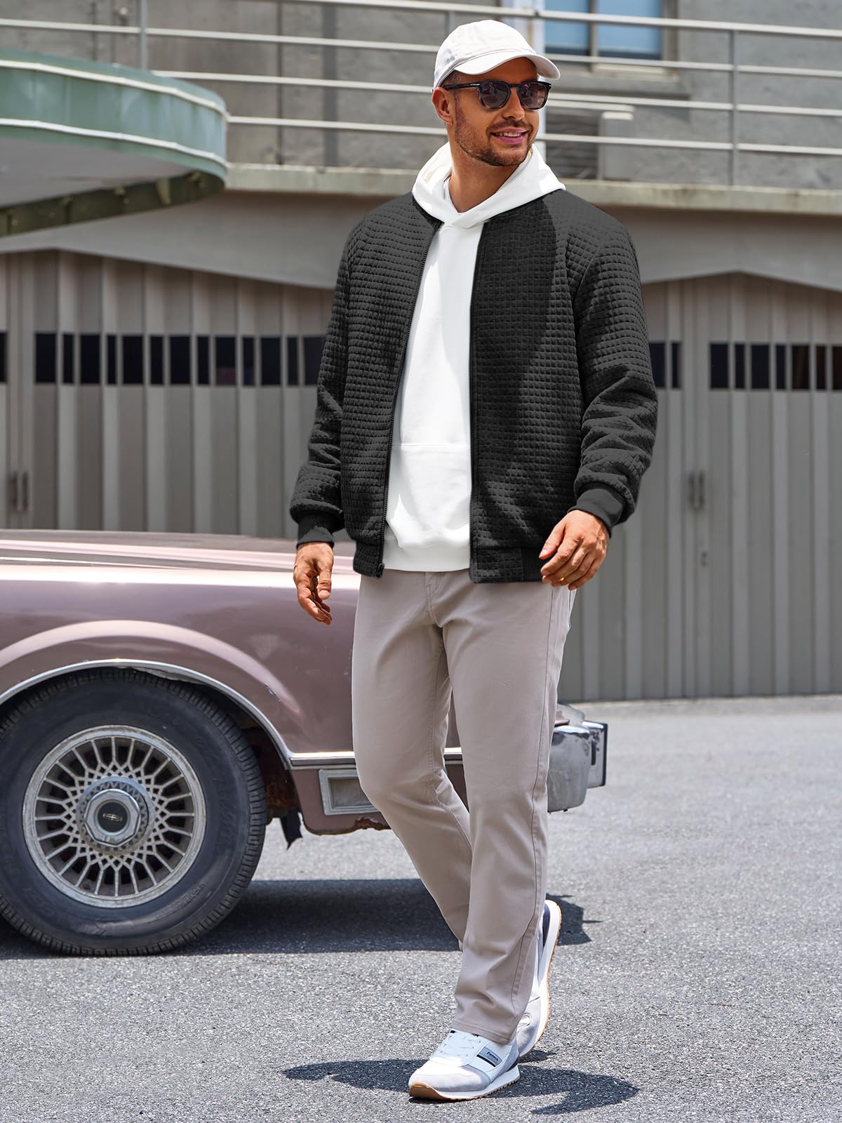 Runcati Mens Bomber Jacket Casual Lightweight Varsity Jackets Waffle Coat