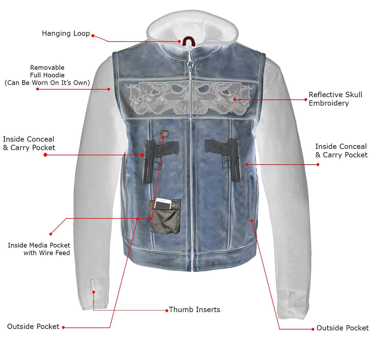 Milwaukee Leather Men's Leather Motorcycle Vest w/Hoodie - XX-Large