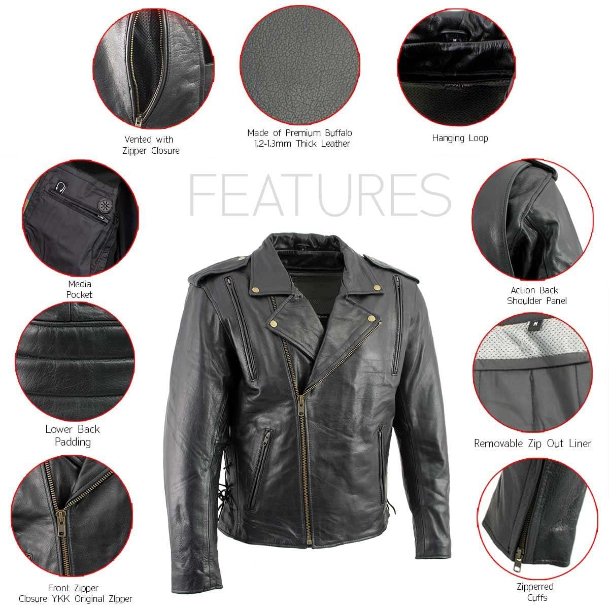 Milwaukee Leather LKM17004 Men's Classic Premium Black Vented Motorcycle Leather Biker Riders Jacket - X-Large
