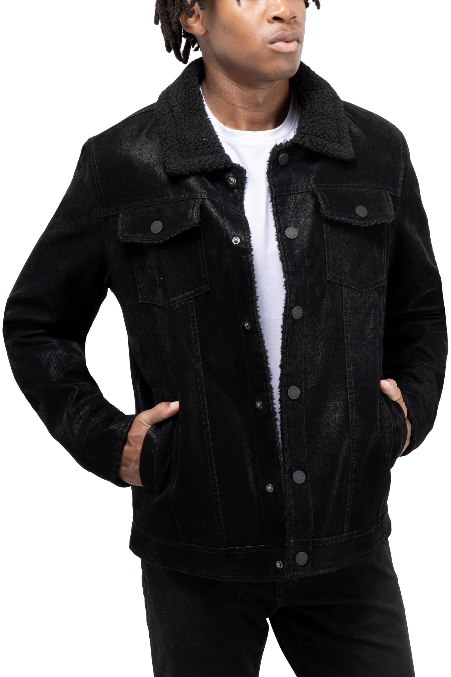X RAY Mens Faux Leather Jacket, Fall Coat Suede Ranger Jacket With Faux Shearing Lining, Black, Medium