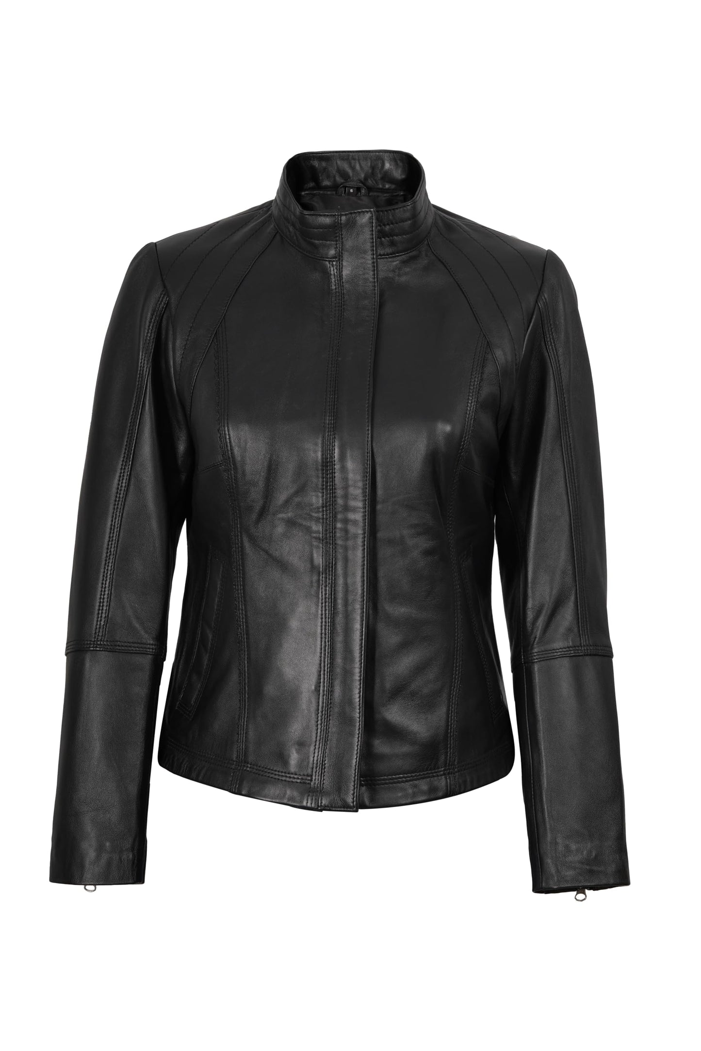Decrum Disc Black Biker Leather Jacket Women - Leather Black Jacket for women | [1303412] Acerra Black, S