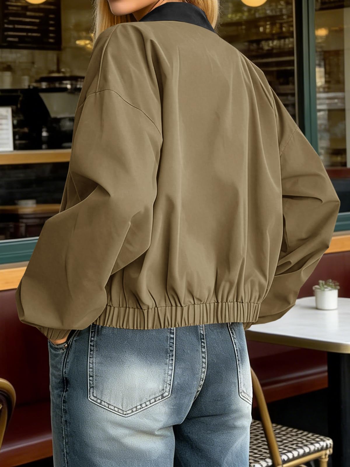 Tankaneo Womens Utility Barn Jackets Lightweight Zip Up Lapel Oversized Cropped Bomber Jackets Trendy Casual Short Coats